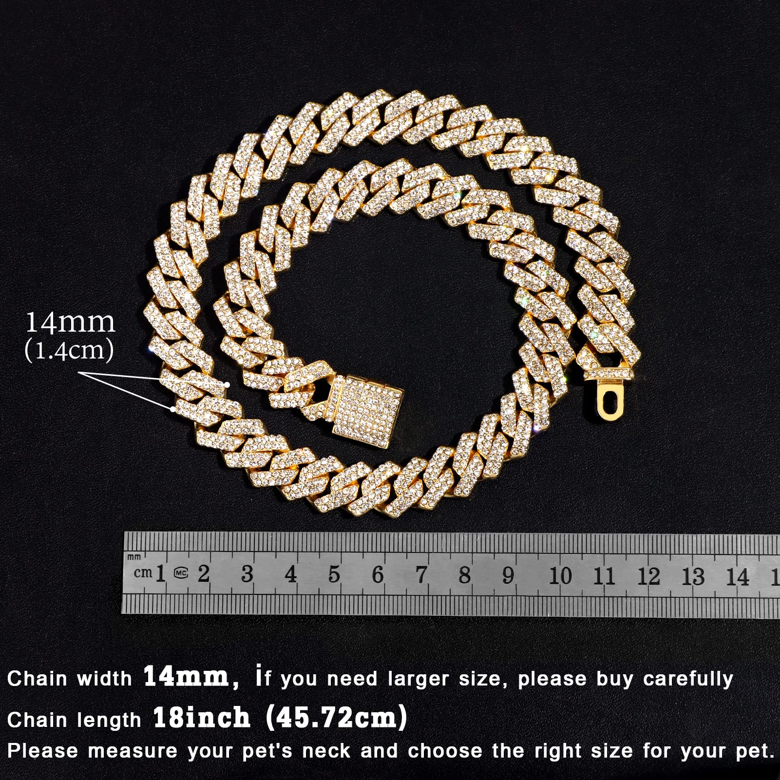 Flatfoosie Cuban Link Metal Chain Collar With Secure Buckle - 14Mm Gold Chain Dog Collar For Small To Large Dogs & Cats (18 Inch