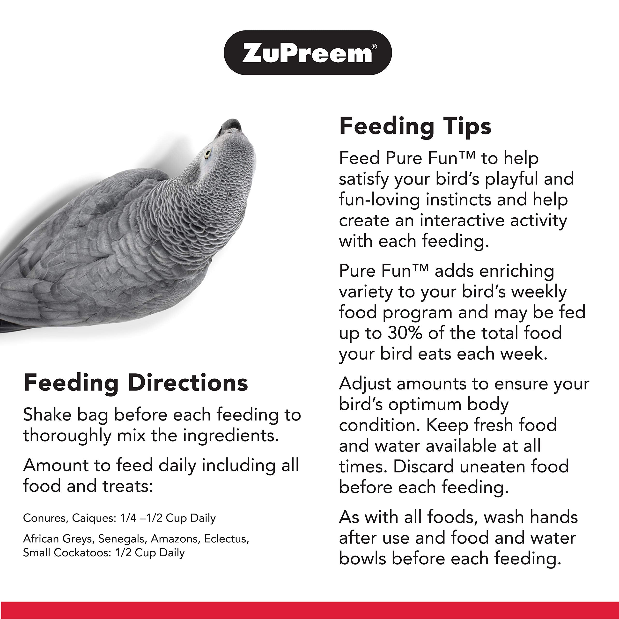 ZuPreem Pure Fun Bird Food for Parrots & Conures, 2 lb (Pack of 2) - Blend of Fruit, FruitBlend Pellets, Vegetables, Nuts for Ca