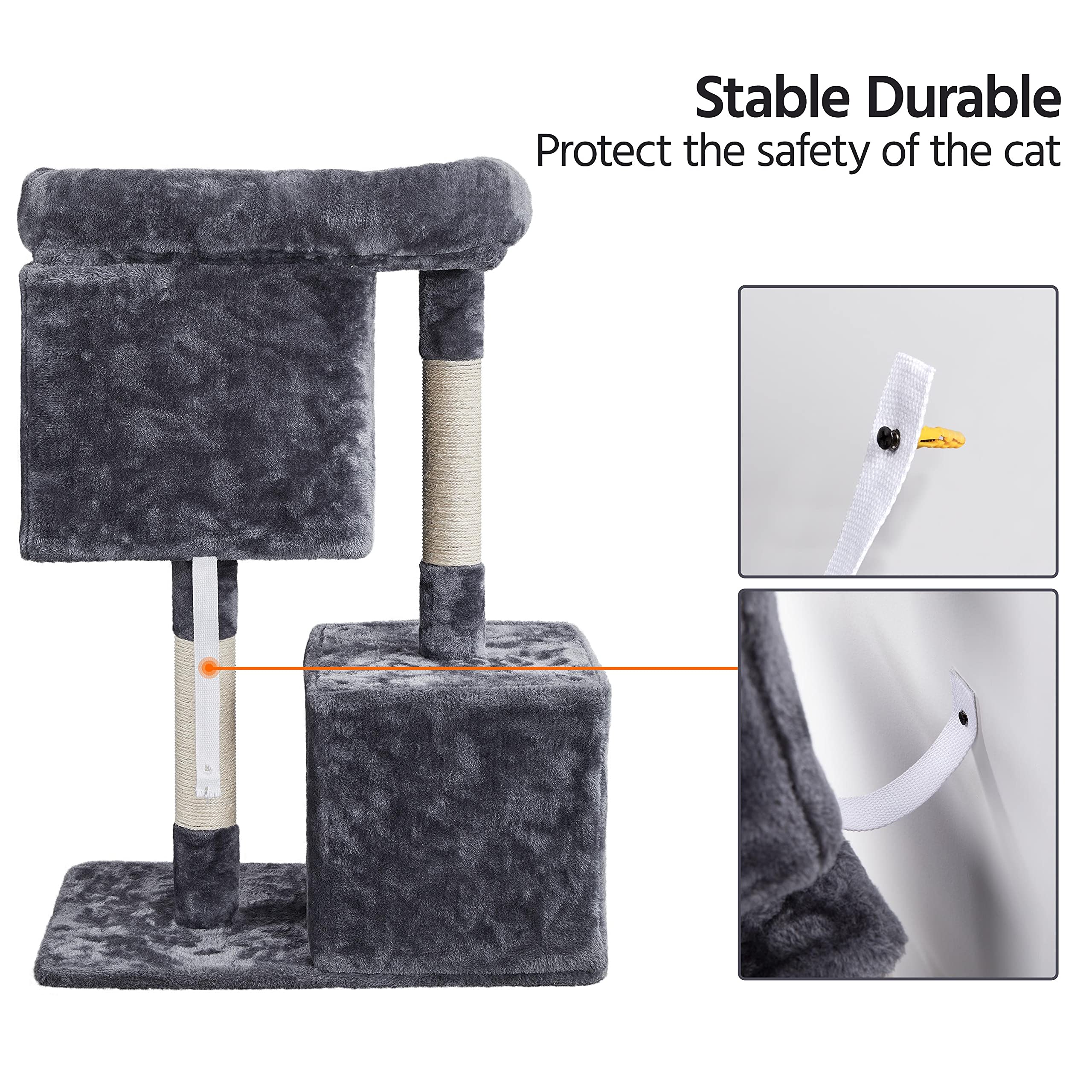 Yaheetech 33.5In Cat Tree Tower For Indoor Cats W/2 Cozy Plush Condos, Oversized Perch & Sisal Scratching Posts, Stable Cat Stand House For Large Cats & Pets