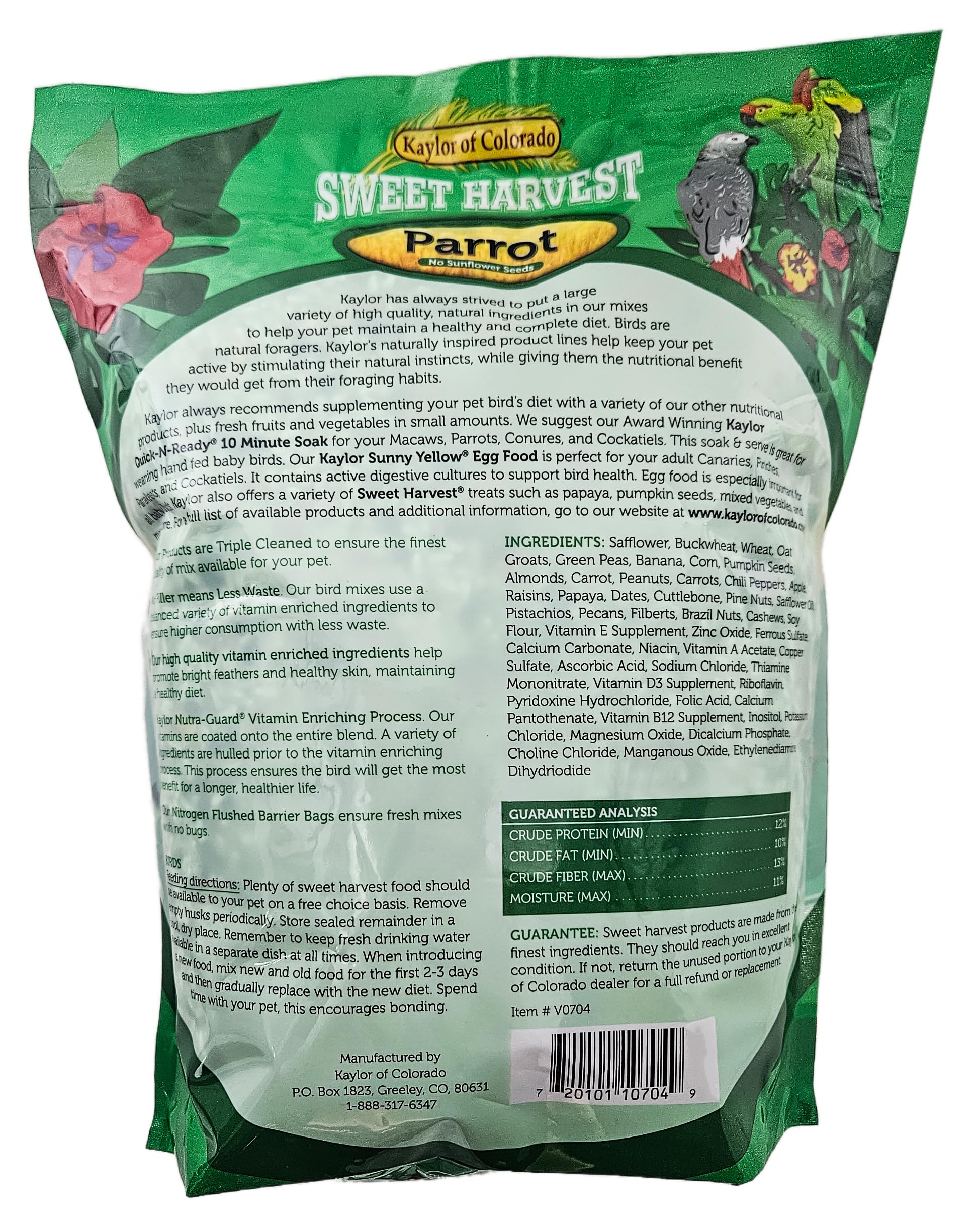 Sweet Harvest Parrot Bird Food (No Sunflower Seeds), 4 lbs Bag - Seed Mix for a Variety of Parrots