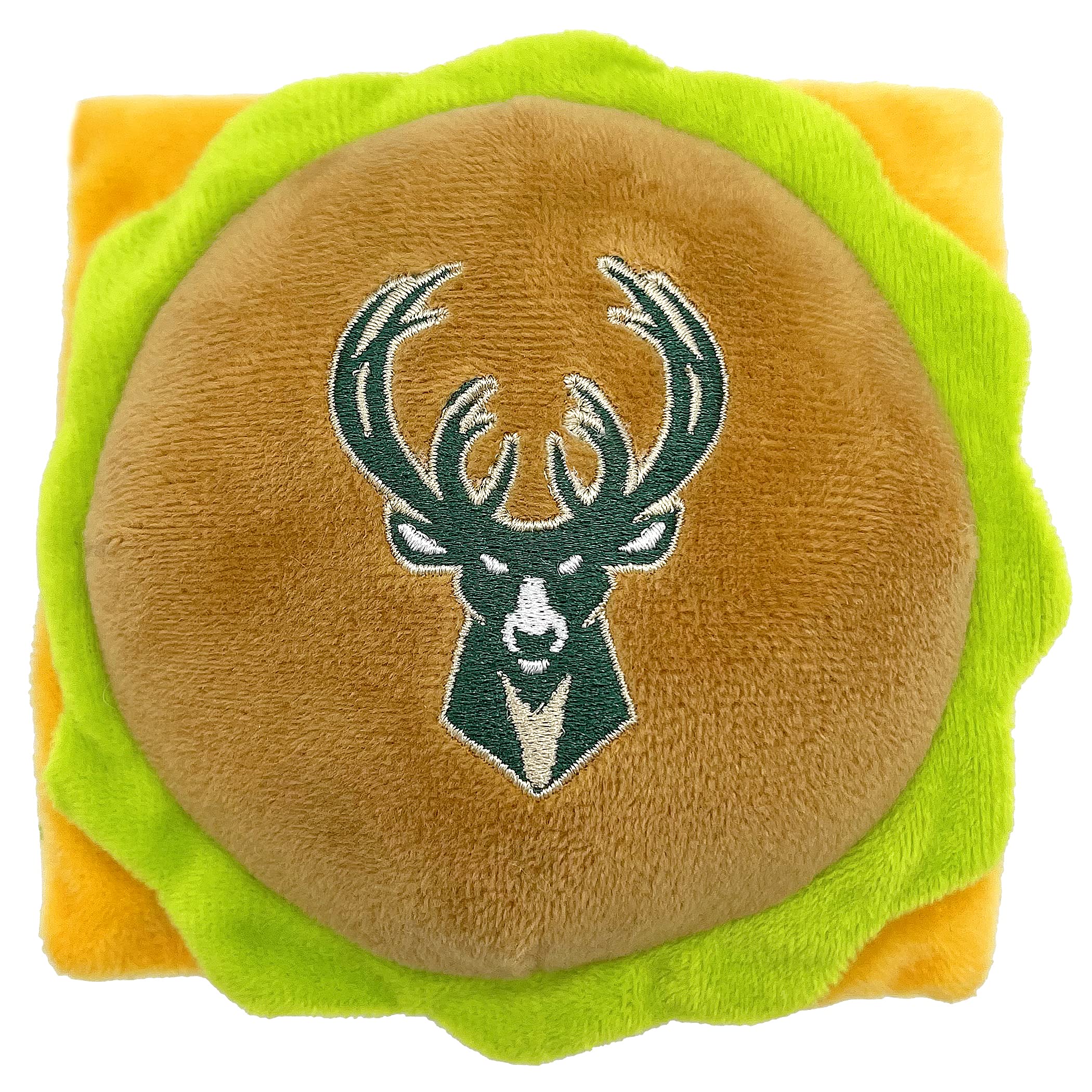 Pets First Nba Milwaukee Bucks Cheese Burger Plush Dog & Cat Squeak Toy - Cutest Stadium Hamberger Snack Plush Toy For Dogs & Ca