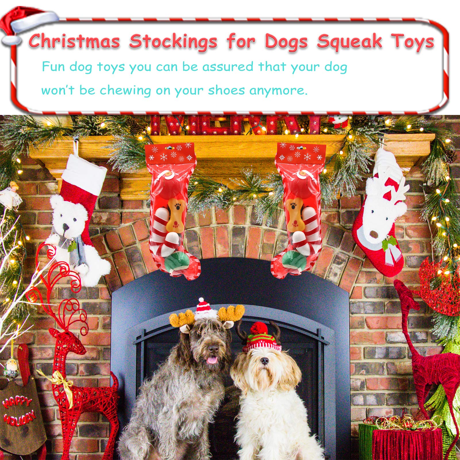 Petuol Christmas Dog Stocking Toys, 6Pcs Xmas Dog Toy Set With Squeaky Toys