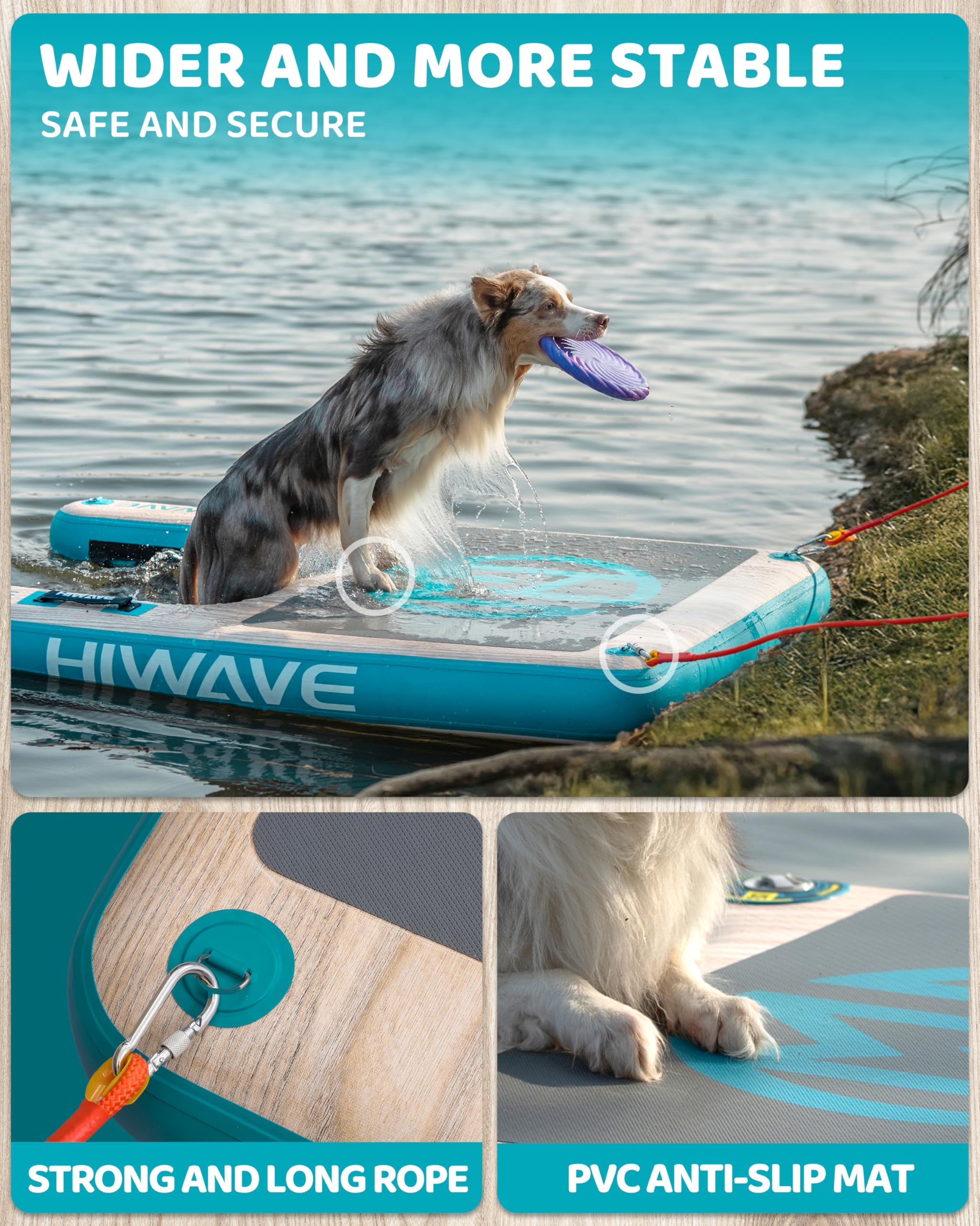 HIWAVE Dog Ramp for Boat, Dog Floats for Pool,Safe Entry and Exit w/High Load Bearing Capacity, Anti Slip and Puncture Resistant