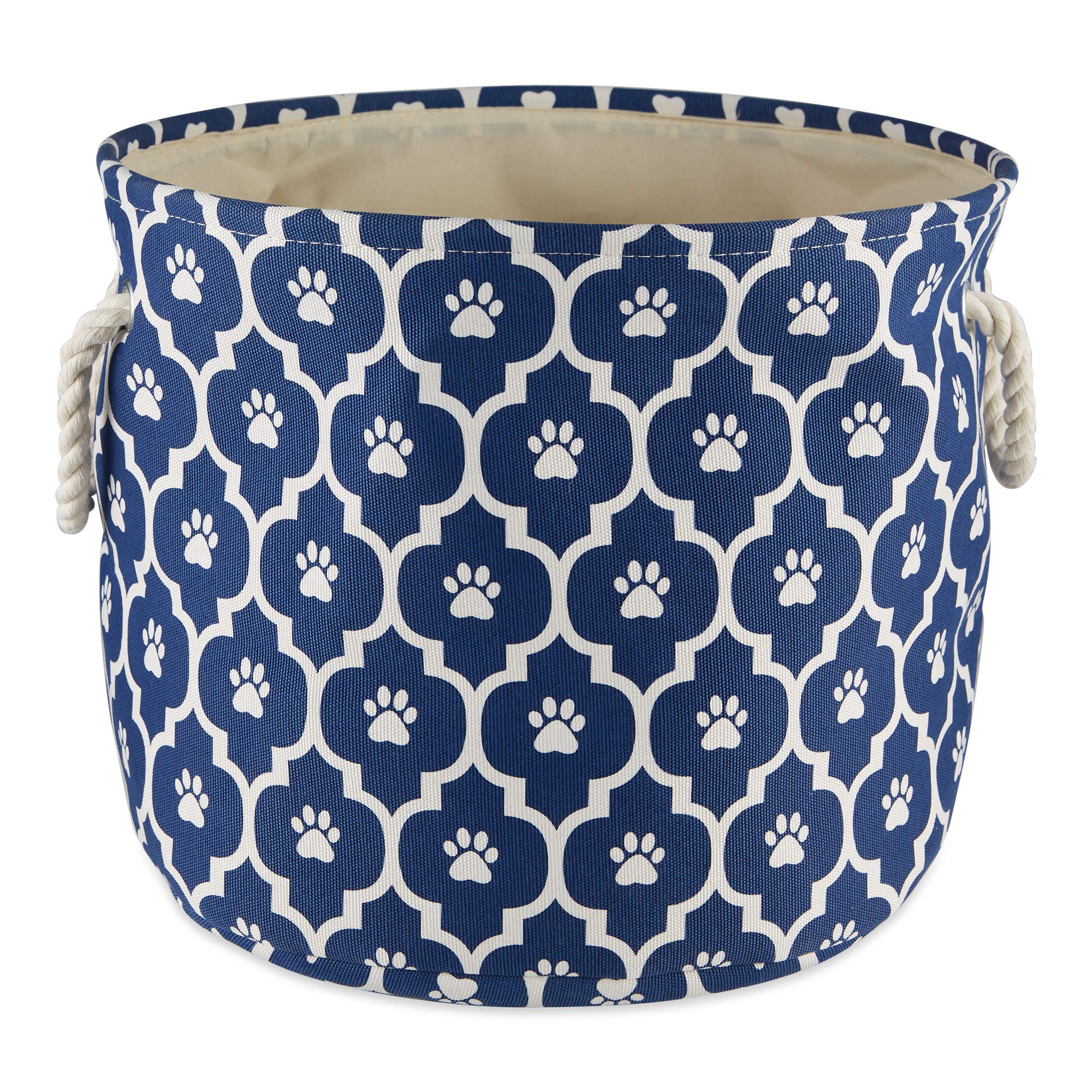 Bone Dry Pet Storage Collection Lattice Paw Print, Nautical Blue, Small Round