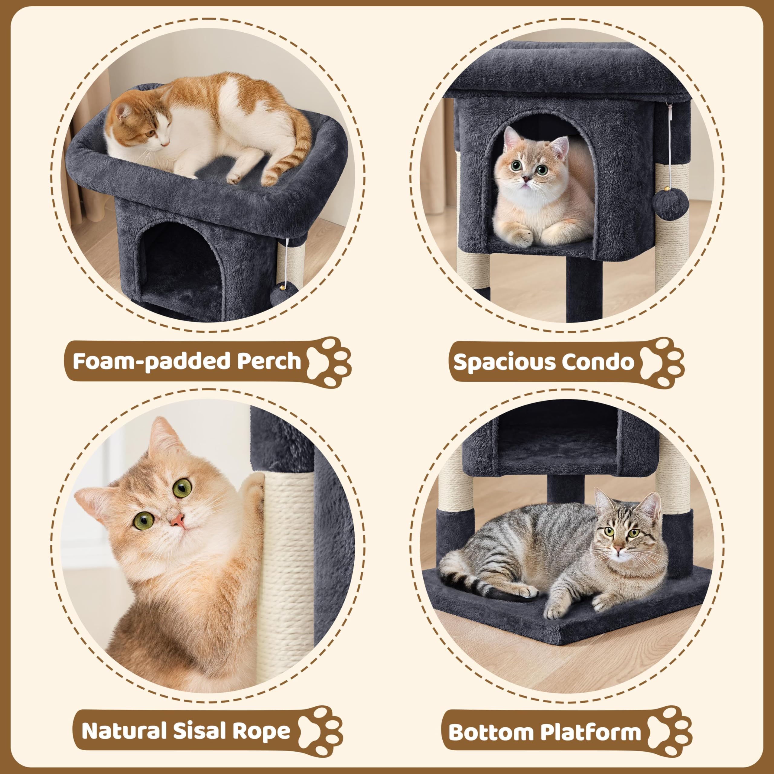 Yaheetech 23.5In Cat Tree Tower, Cat Condo With Sisal-Covered Scratching Posts, Cat House Activity Center Furniture For Kittens, Cats And Pets - Black, 16X16X23.5