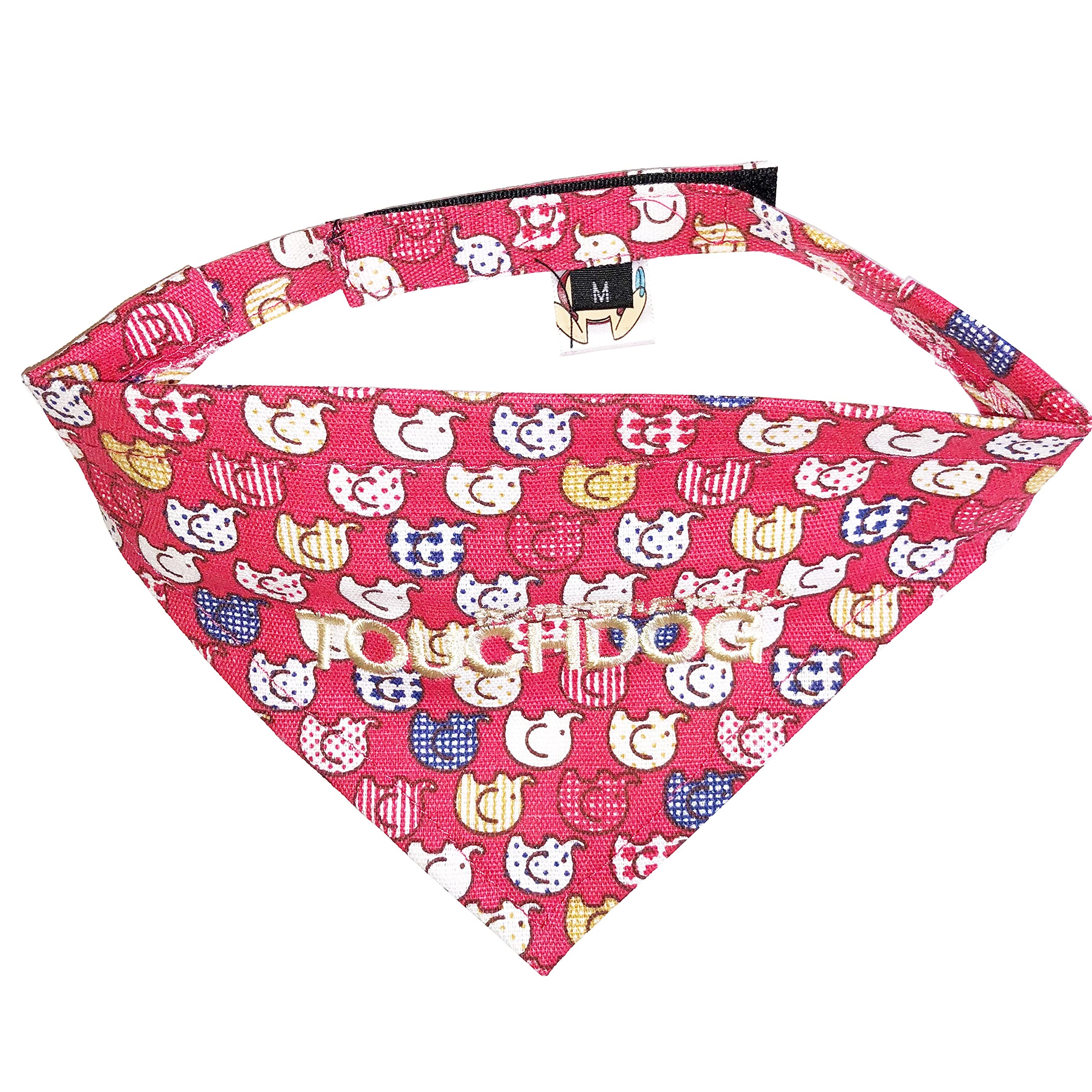Touchdog Badtothebone Elephant Patterned Fashionable Velcro Bandana, Medium, Red