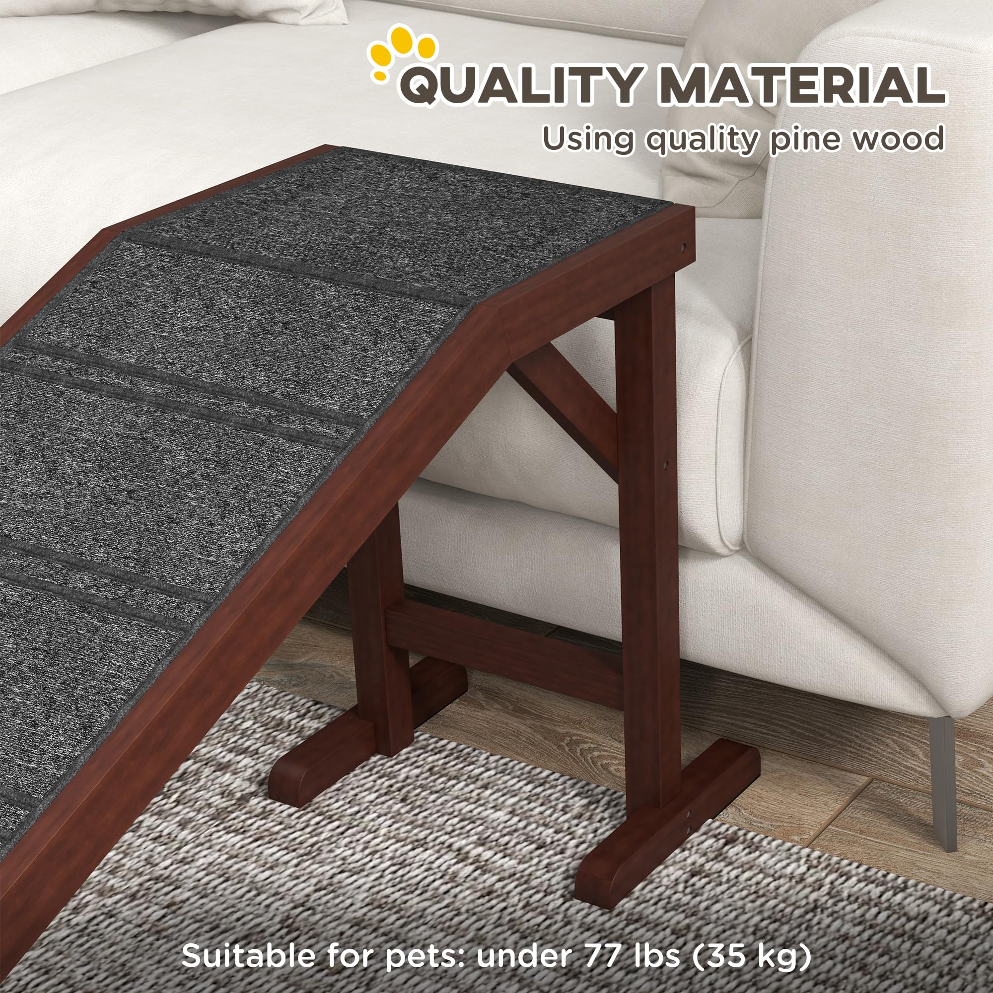 Pawhut Dog Ramp For Bed, Pet Ramp For Dogs With Non-Slip Carpet And Top Platform, 74'' X 16'' X 25'', Brown