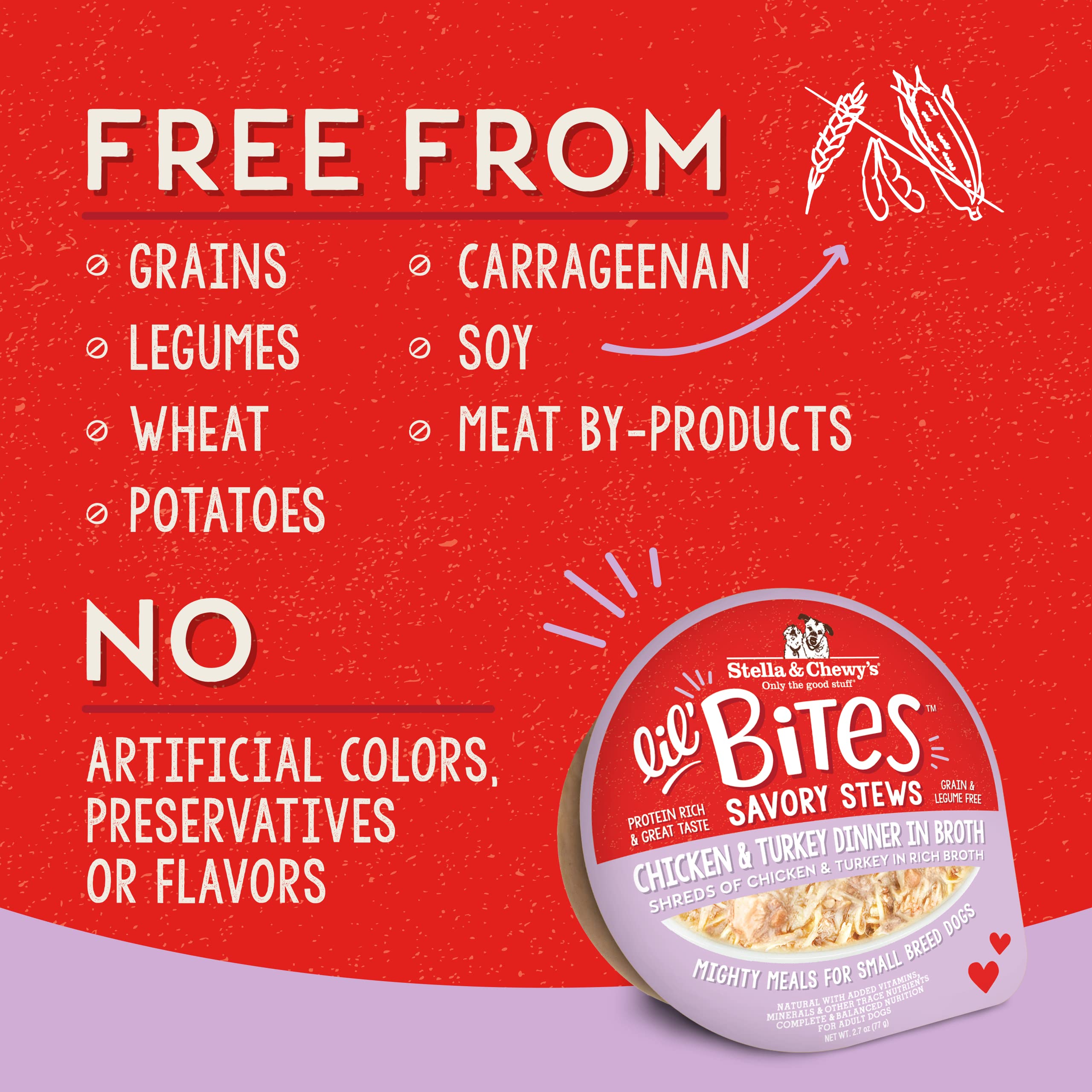 Stella & Chewys Lil Bites Savory Stews for Small Breeds Chicken & Turkey Dinner in Broth, 2.7 oz Cups (Pack of 12)