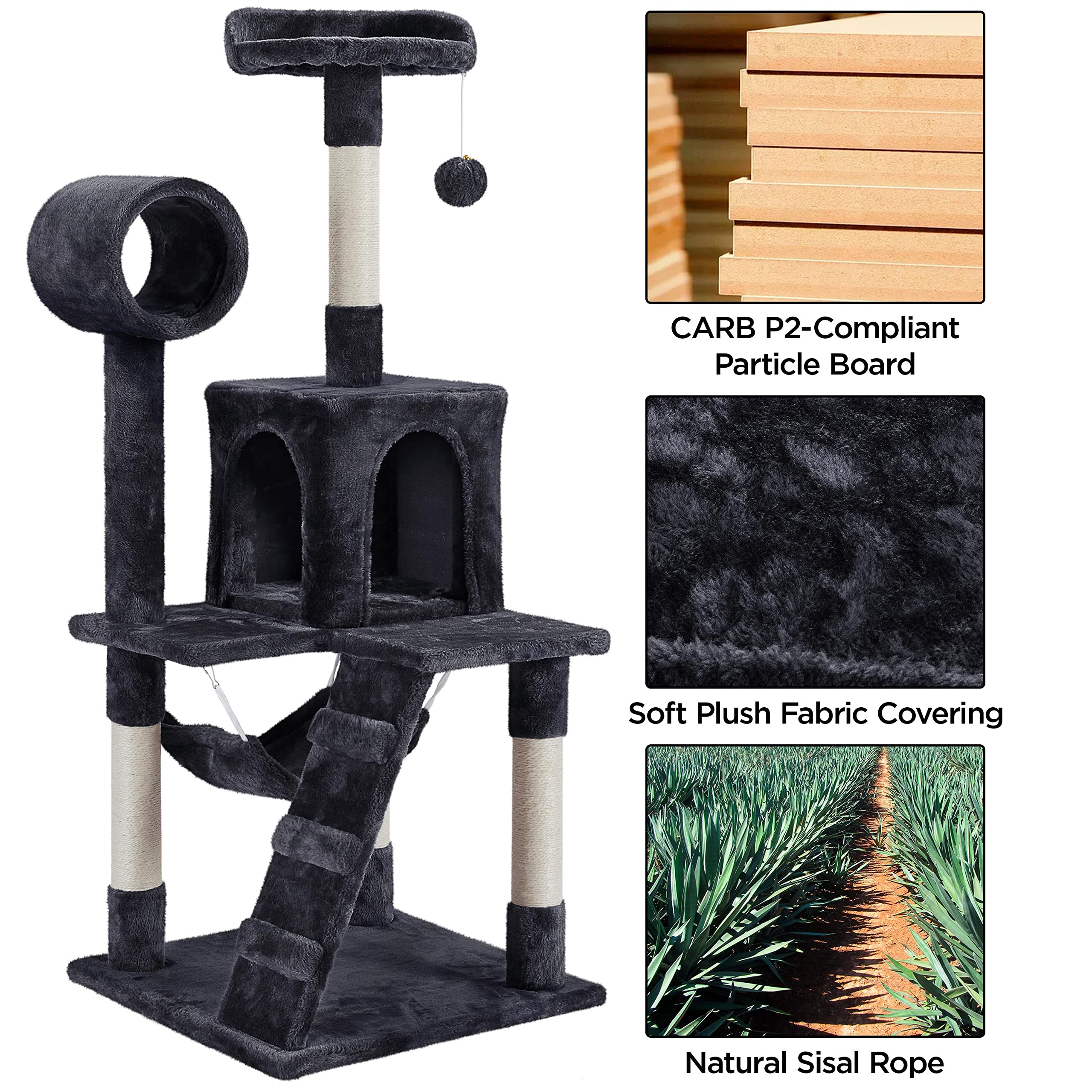 Yaheetech 51In Cat Tree Cat Tower As Activity Center, Indoor Cats And Kittens Playing House With Funny Hammock Tunnel Scratching Post