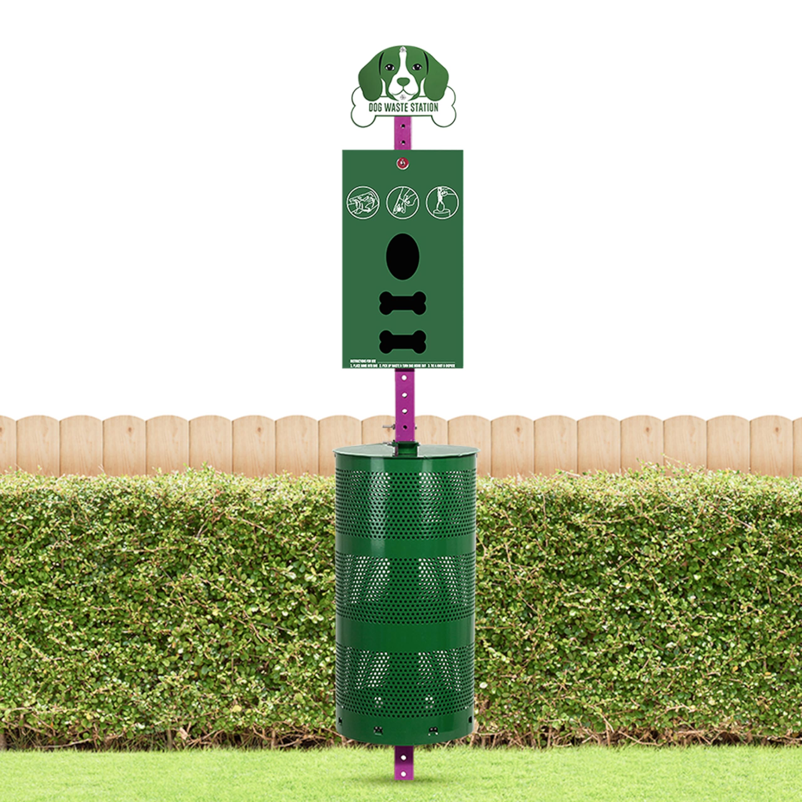 Flybold Dog Waste Station - Outdoor Dog Poop Trash Can With Poop Bag Dispenser - 400 Roll Bags, 200 Pull Bags, 50 Can Liners - P