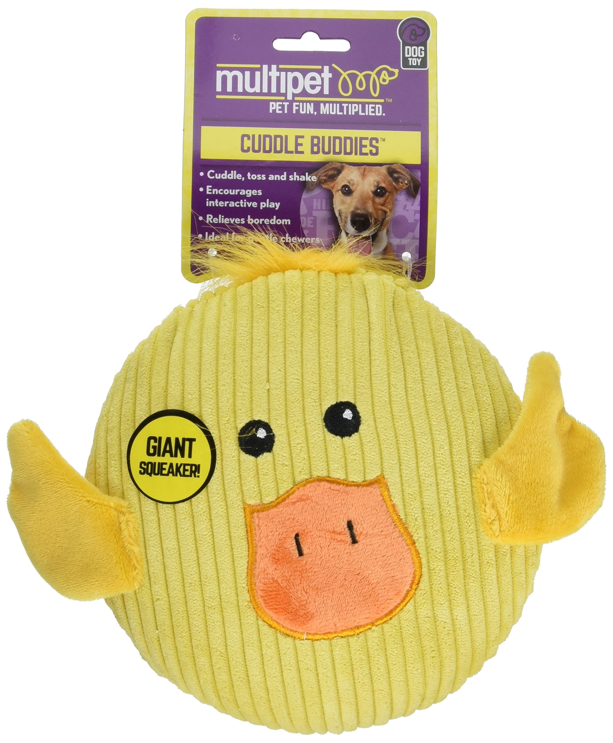 Multipet Sub-Woofer Squeaking Duck Toy, 7" Plush, Yellow, Model 43205-1
