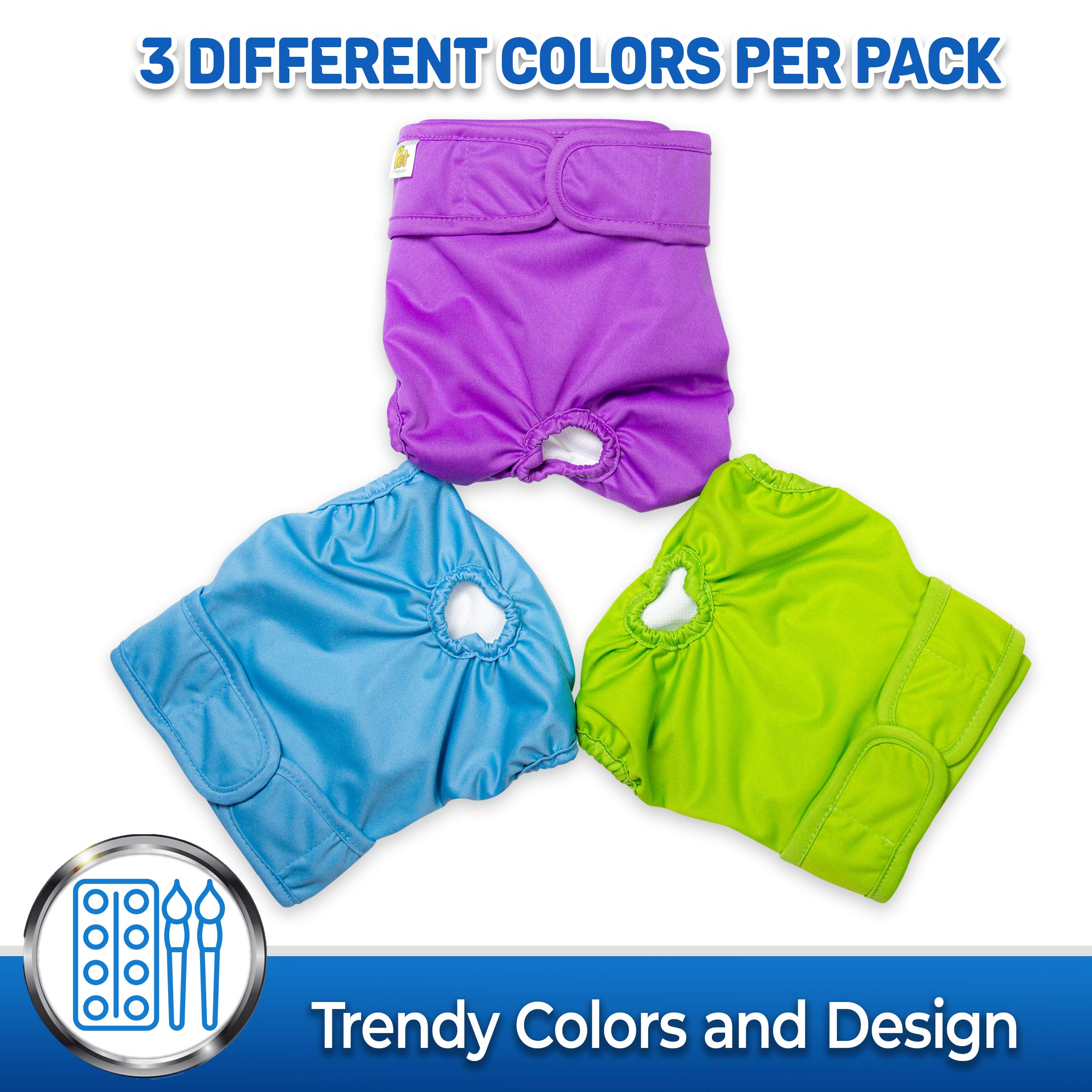 Pet Magasin Reusable Washable Dog Diapers (Pack Of 3), Highly Absorbent With Strong & Flexible Closure (Solid, Small (10   -15