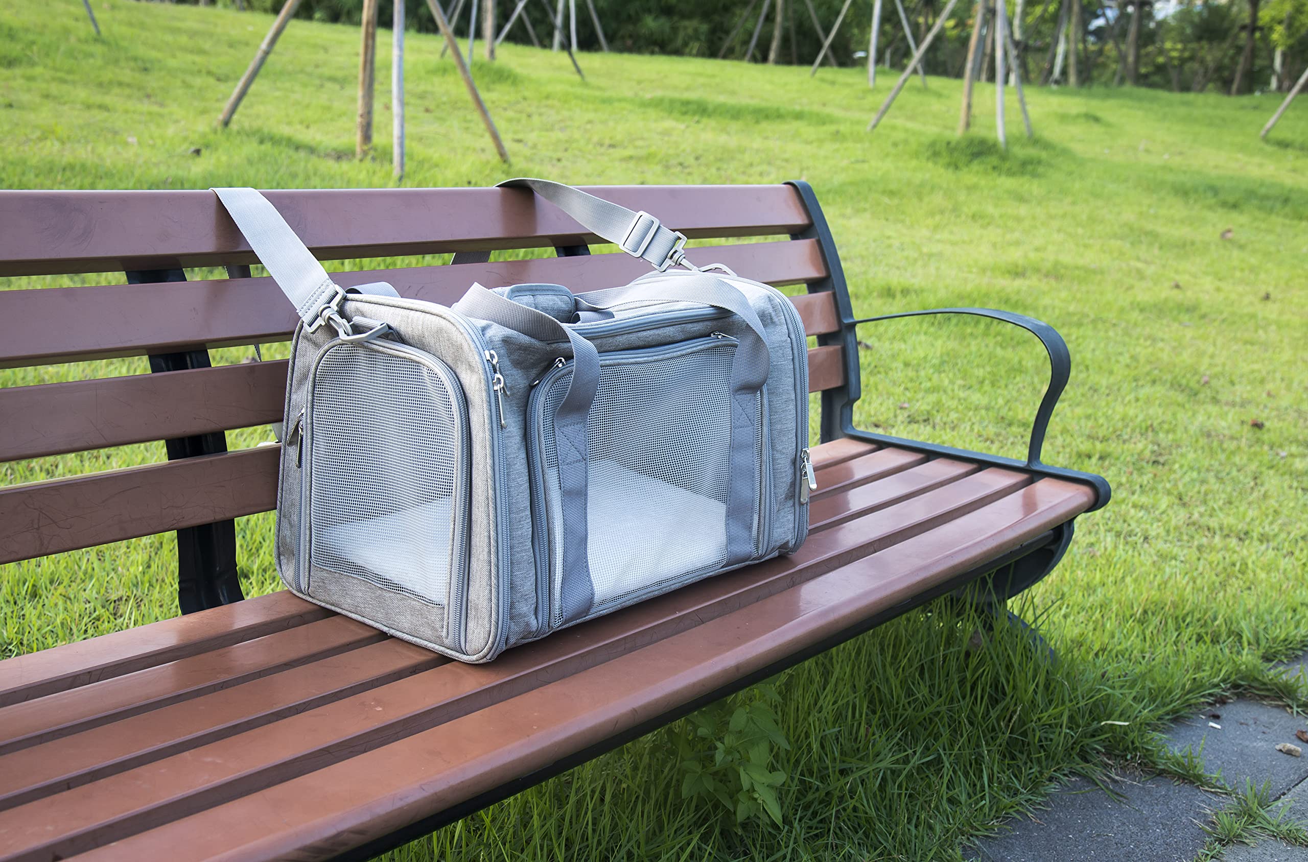 NextFri Soft Sided Carrier for Small Medium Pets, TSA Approved, Collapsible, Grey, Model NextFri05