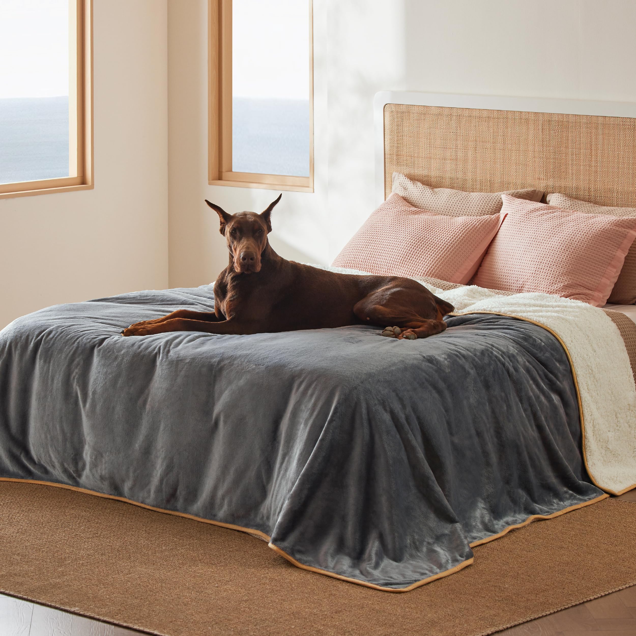 Bedsure Waterproof Blanket For Bed - Sherpa Fleece Waterproof Dog Blankets For Large Dogs, Pet Blankets For Bed/Couch/Dog Crate, Soft Plush Reversible Furniture Protector, King Size, 108'X86', Grey