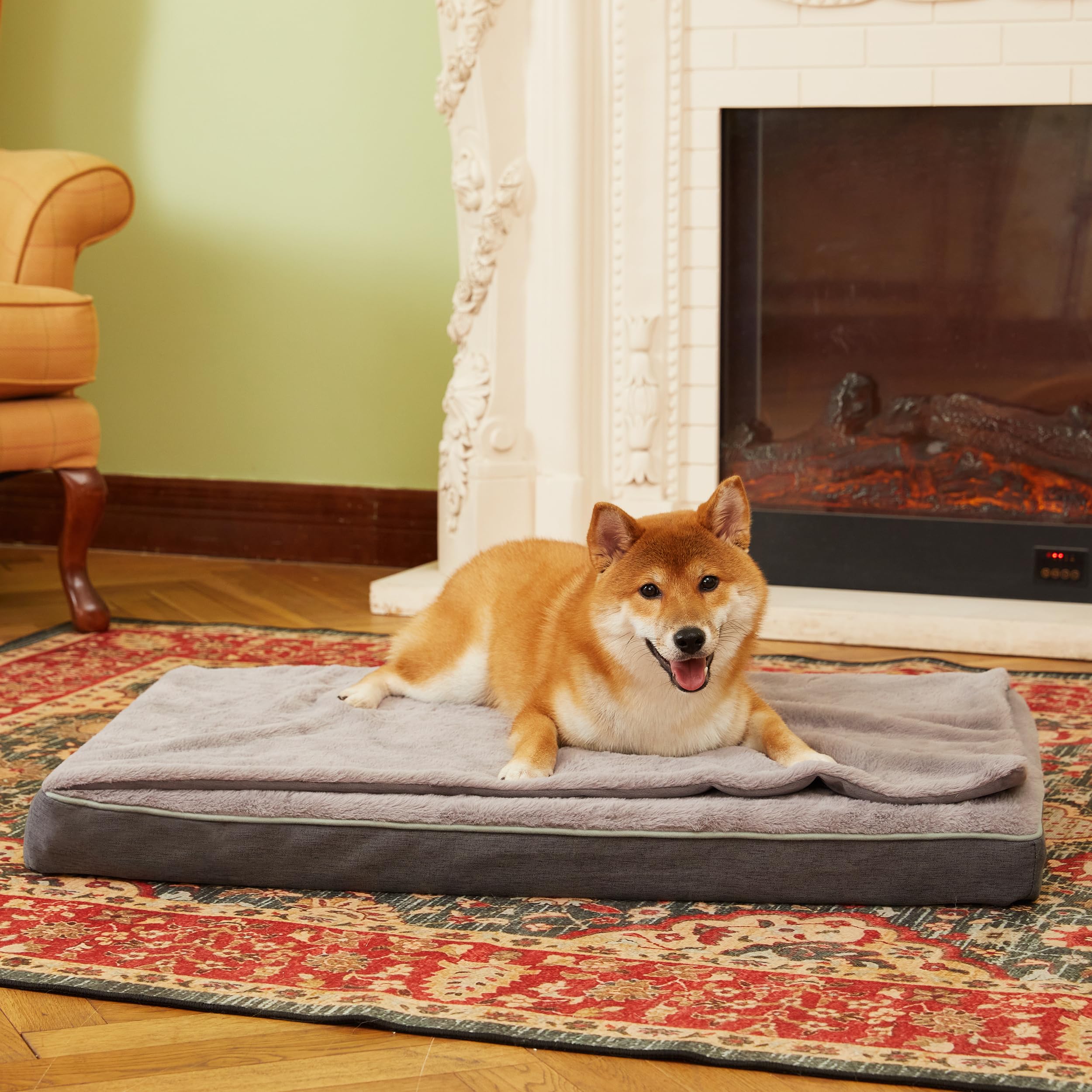 Wataniya Pet Memory Foam Dog Bed Mat, Large, 35X 22, Orthopedic, Waterproof Liner, Plush Cover, Joint Relief