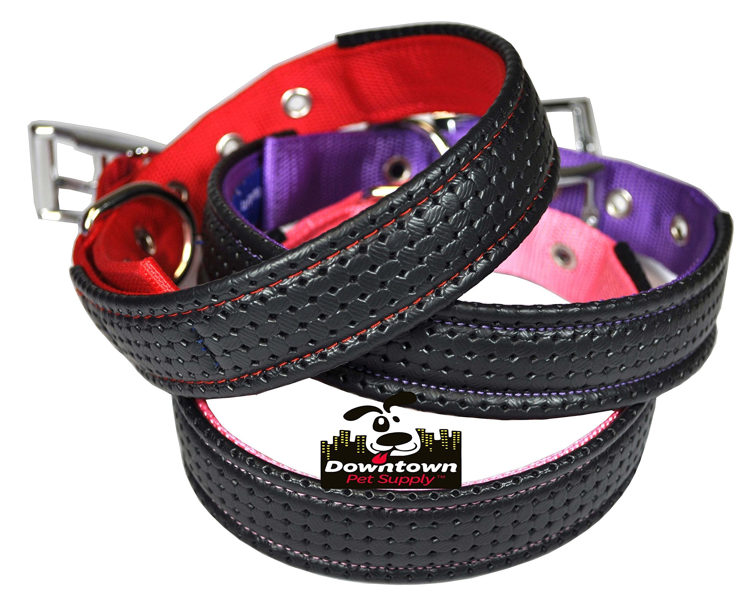 Downtown Pet Supply Deluxe Dog Collar - Padded, Adjustable, XL, Purple, Water Resistant, Metal Buckle, Model NYL-CLR-PRP-XL
