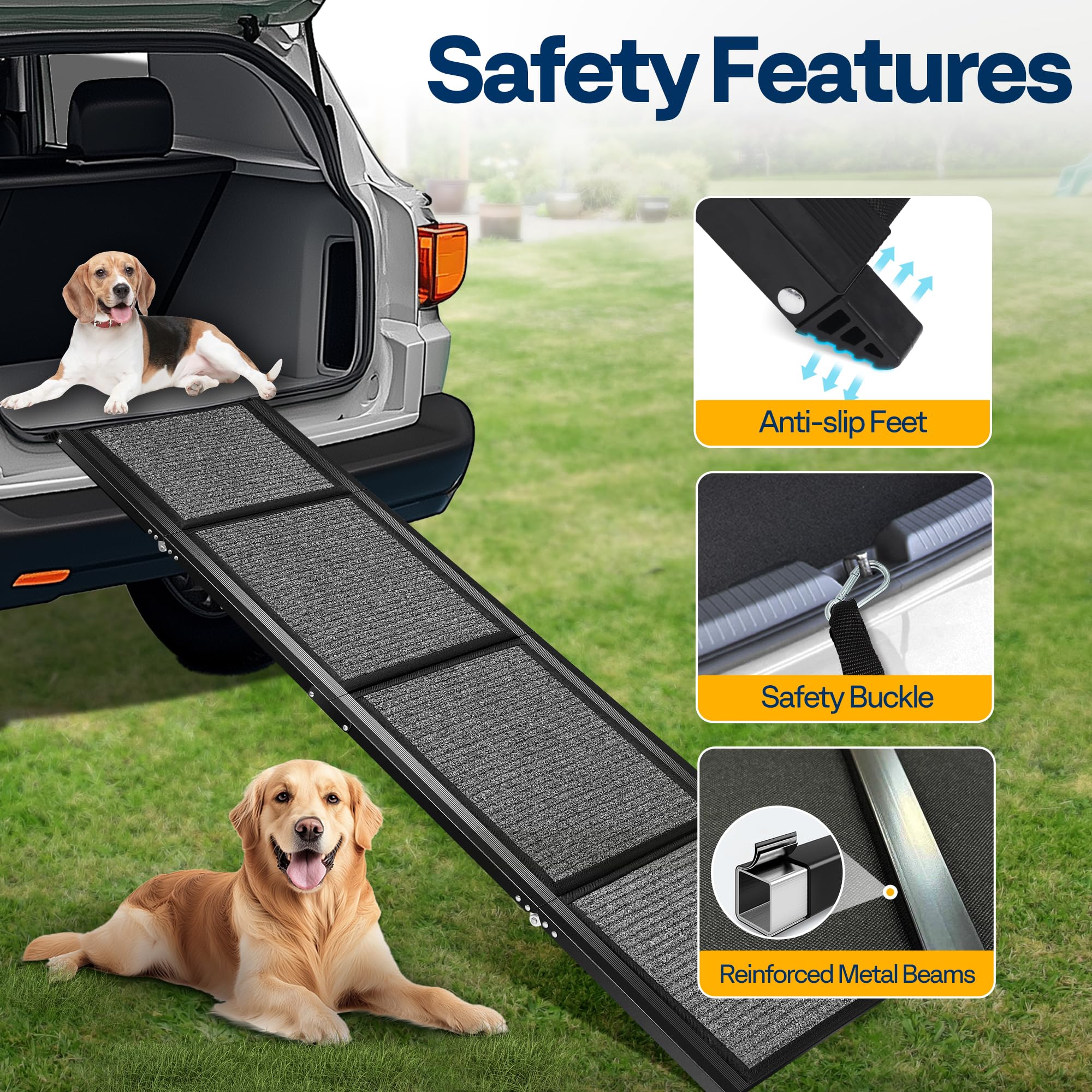 Vivohome Dog Ramp For Car, Stairs, 71'' X 20'' Extra Long & Wide Folding Dog Ramp With Anti-Slip Rug Soft Surface For Medium Or