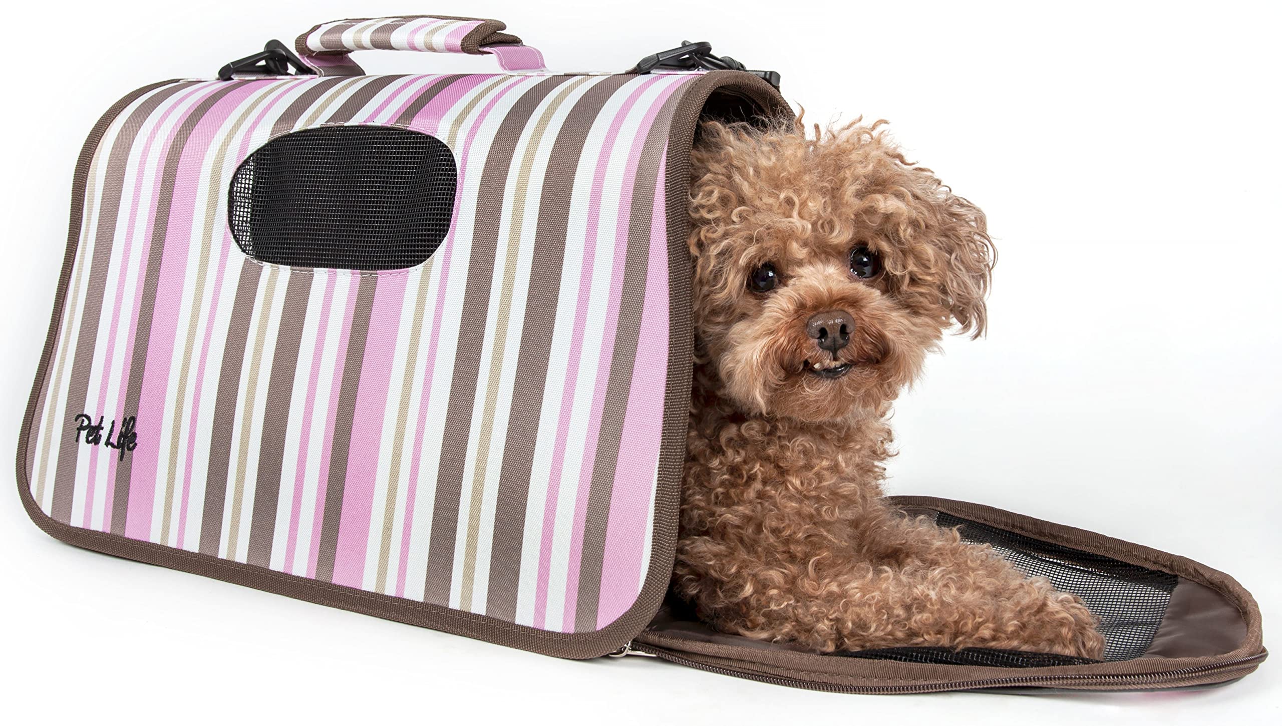 Pet Life Zippered Cage Airline Pet Carrier  Folding And Collapsible Cat And Dog Carrier With Included Shoulder Straps