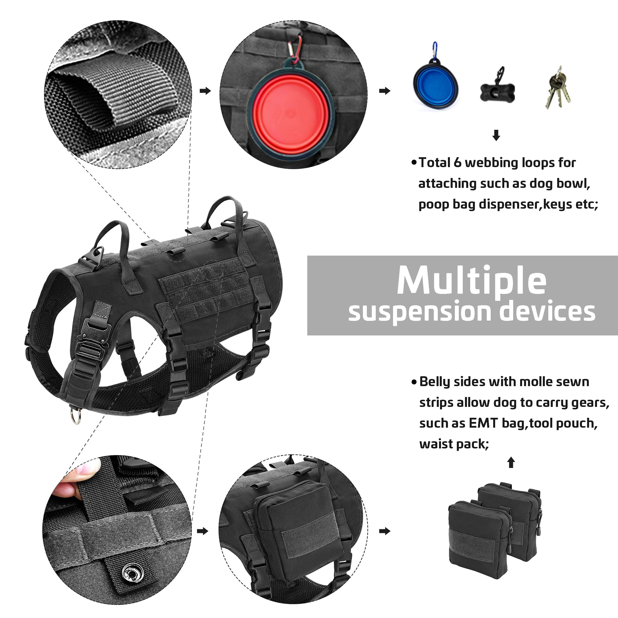 Forestpaw Tactical Dog Vest Harness & Collar Set, Black, L, Nylon, No Pull Military Design for Medium Large Dogs