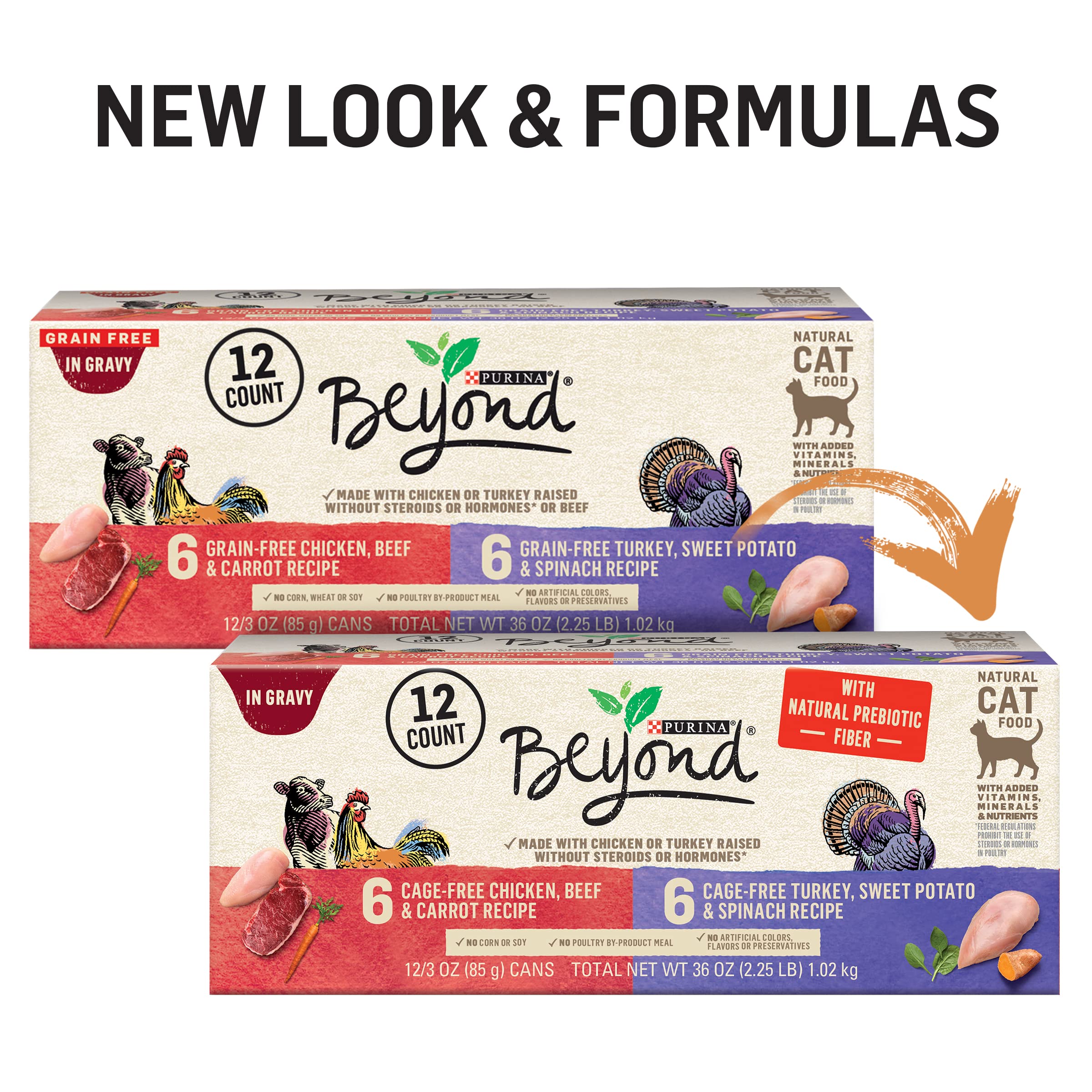 Purina Beyond Chicken, Beef and Carrot and Turkey, Sweet Potato and Spinach in Wet Cat Food Gravy 12 Ct Variety Pack - (2 Packs