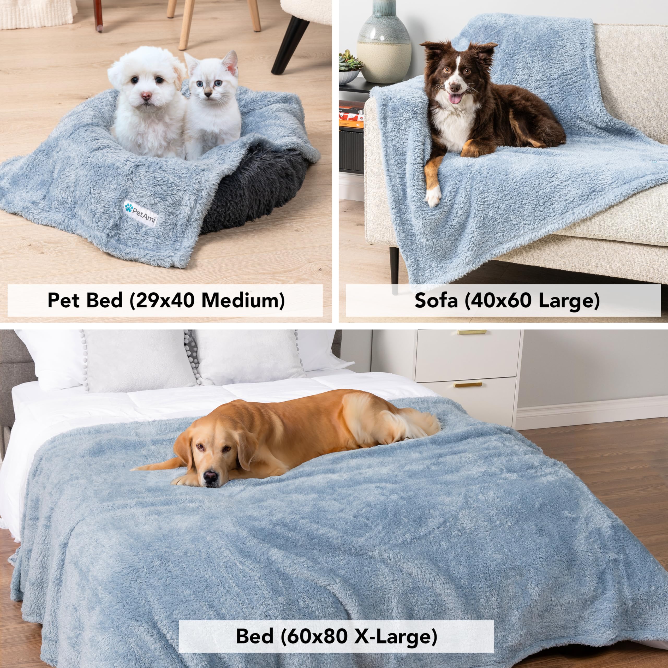 PetAmi Dog Blanket for Small Medium Dogs Blue, Fluffy Soft Puppy Blanket, Sherpa Fleece Cat Blanket for Kitten Doggie, Calming P