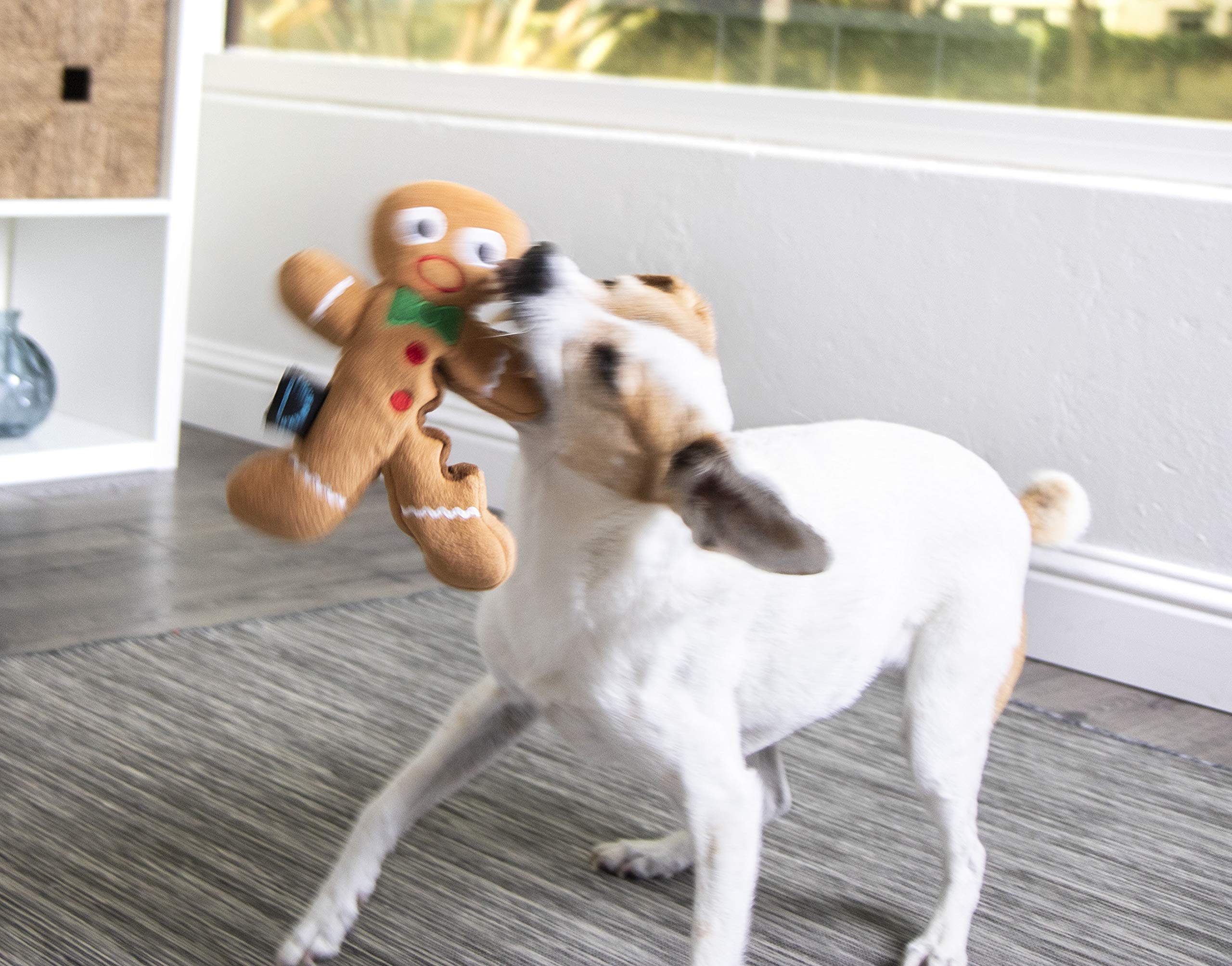 Godog Christmas Gingerbread Man Squeaky Plush Dog Toy, Chew Guard Technology - Brown, Large