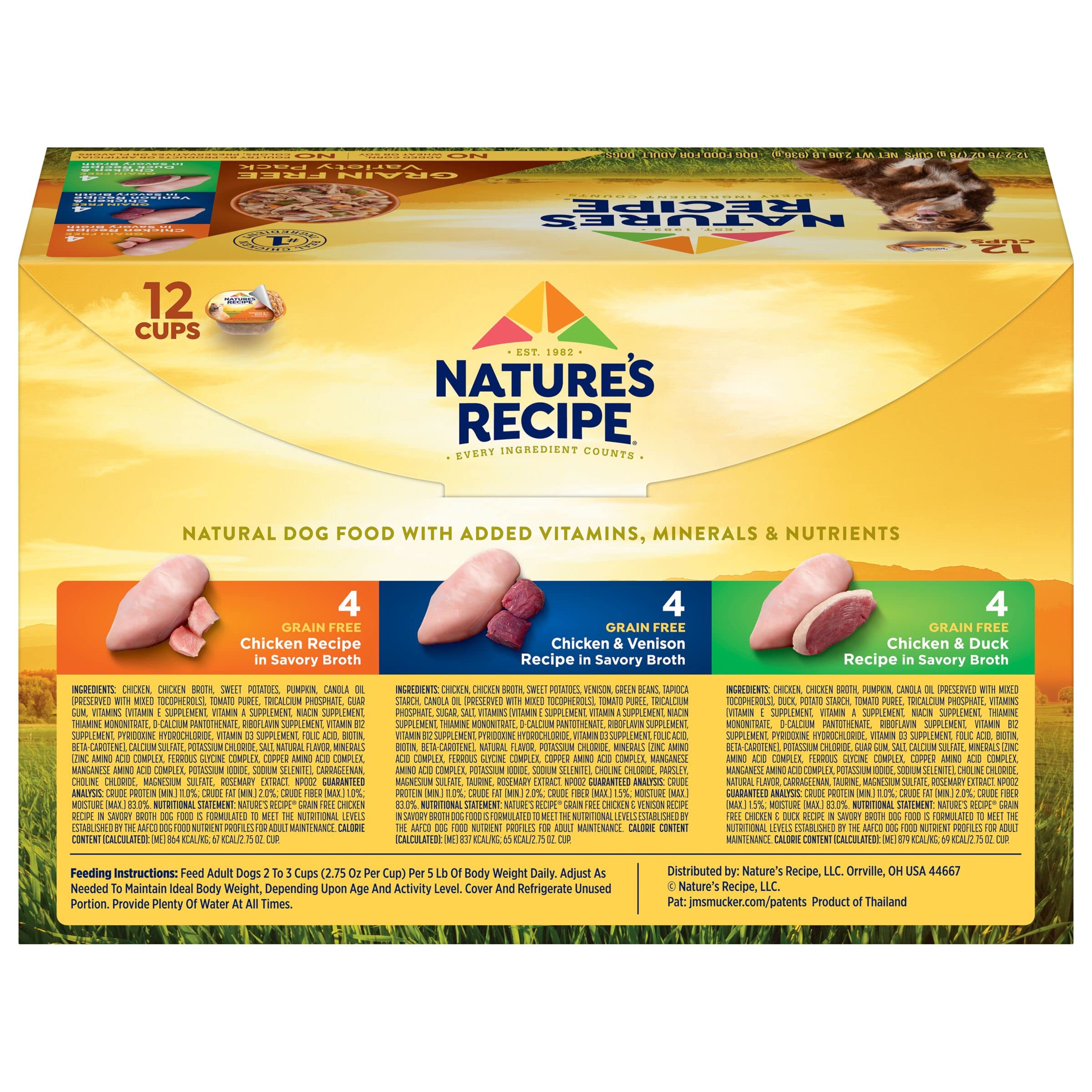 Natures Recipe Grain Free Wet Dog Food, Variety Pack, 2.75 Ounce Cup (Pack of 12)