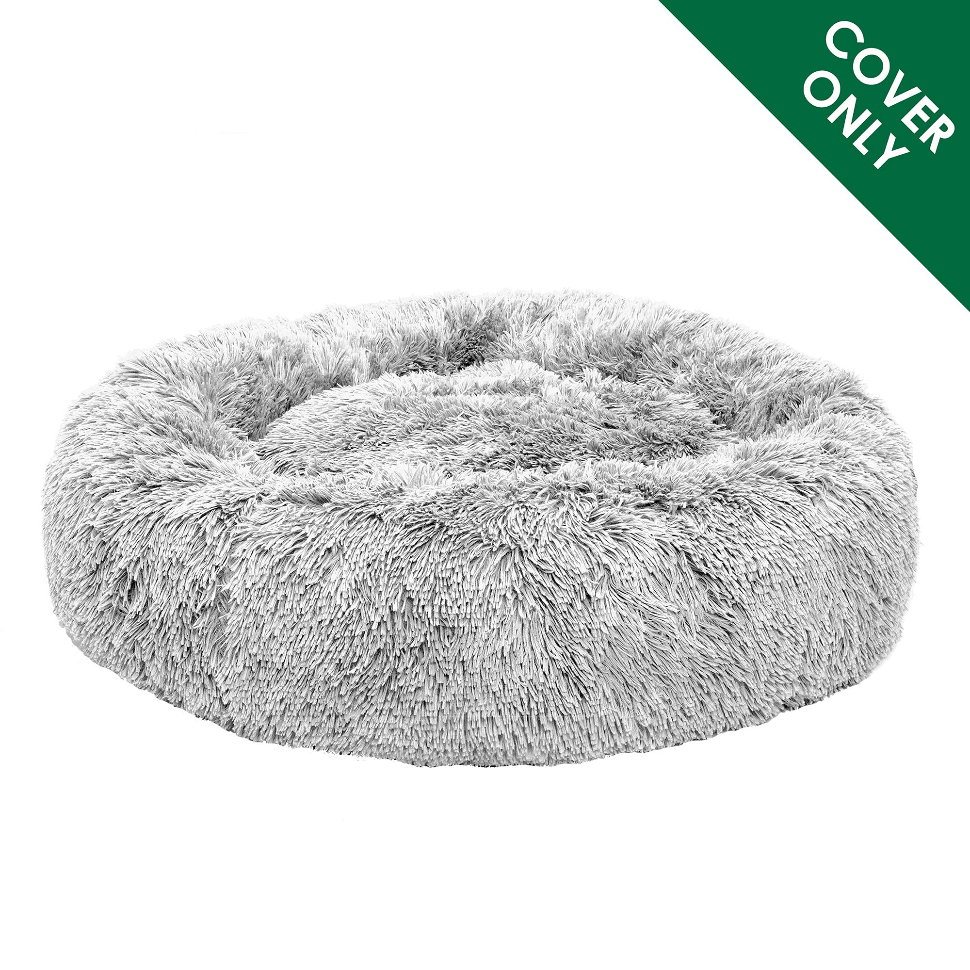 Furhaven Replacement Donut Dog Bed Cover Plush Long Faux Fur Calming Cuddler, Machine Washable - Misty Gray, Jumbo (X-Large)