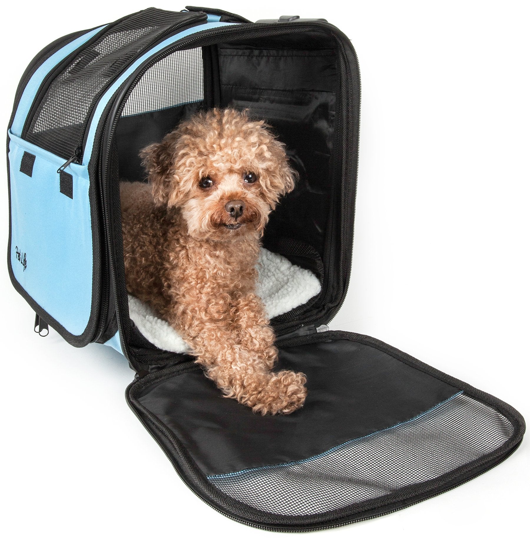 PET LIFE Wheeled Collapsible Breathable Airline Approved Travel Pet Dog Carrier, One Size, Blue