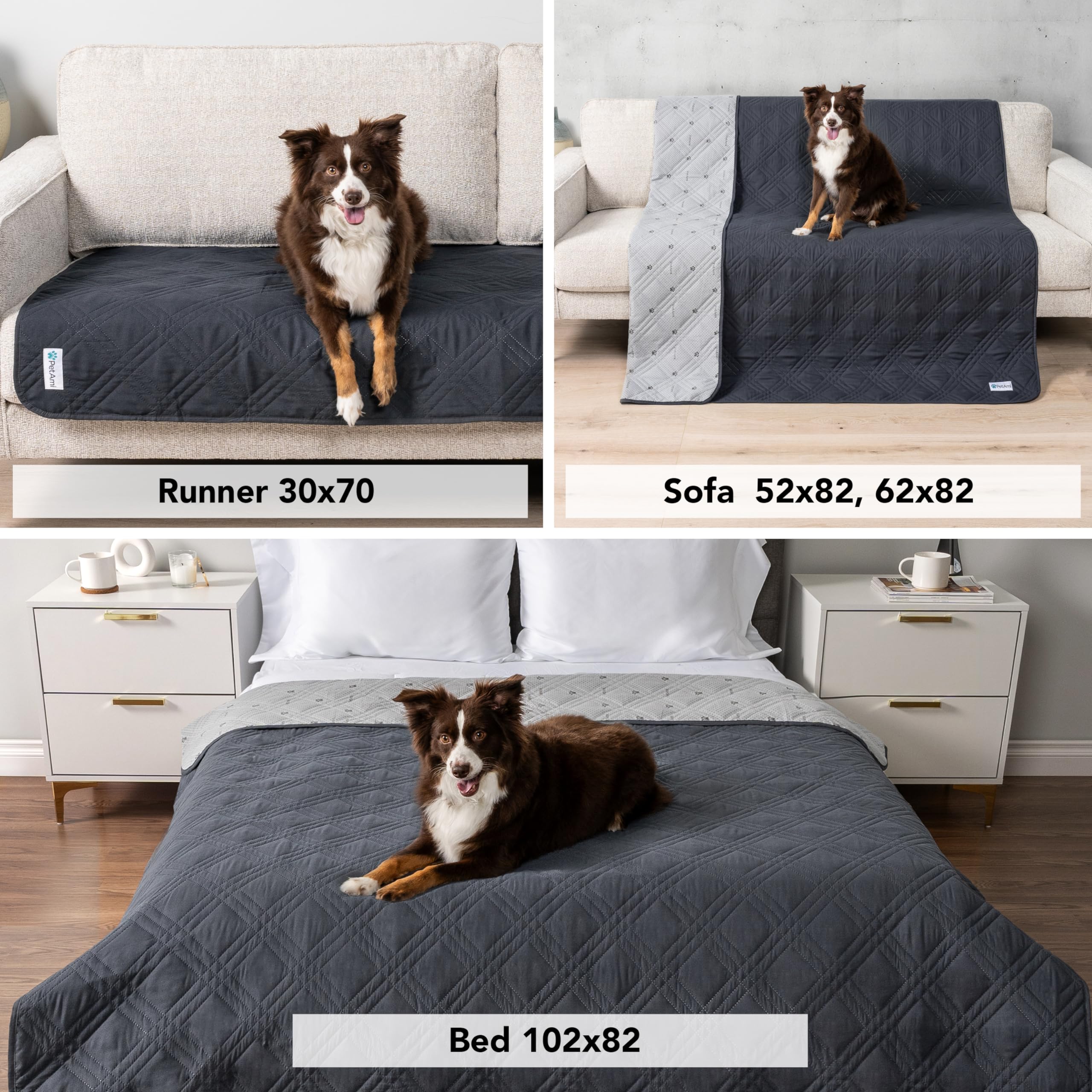 Petami Waterproof Couch Cover For Dogs, Waterproof Pet Blanket, Reversible Furniture Cover Sofa Protector For Pet Cat Bed, Washable Waterproof Blanket Dog Cover For Couch Seat, 102X82 Gray