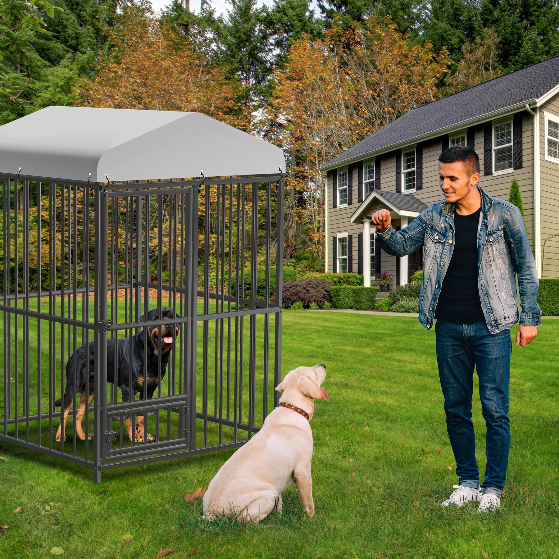Large Dog Kennel Outside,4x4x6 FT Heavy-Duty Outdoor Cage with Roof and Lock,Covered Outside Kennel,for Medium and Large Dogs,Ea