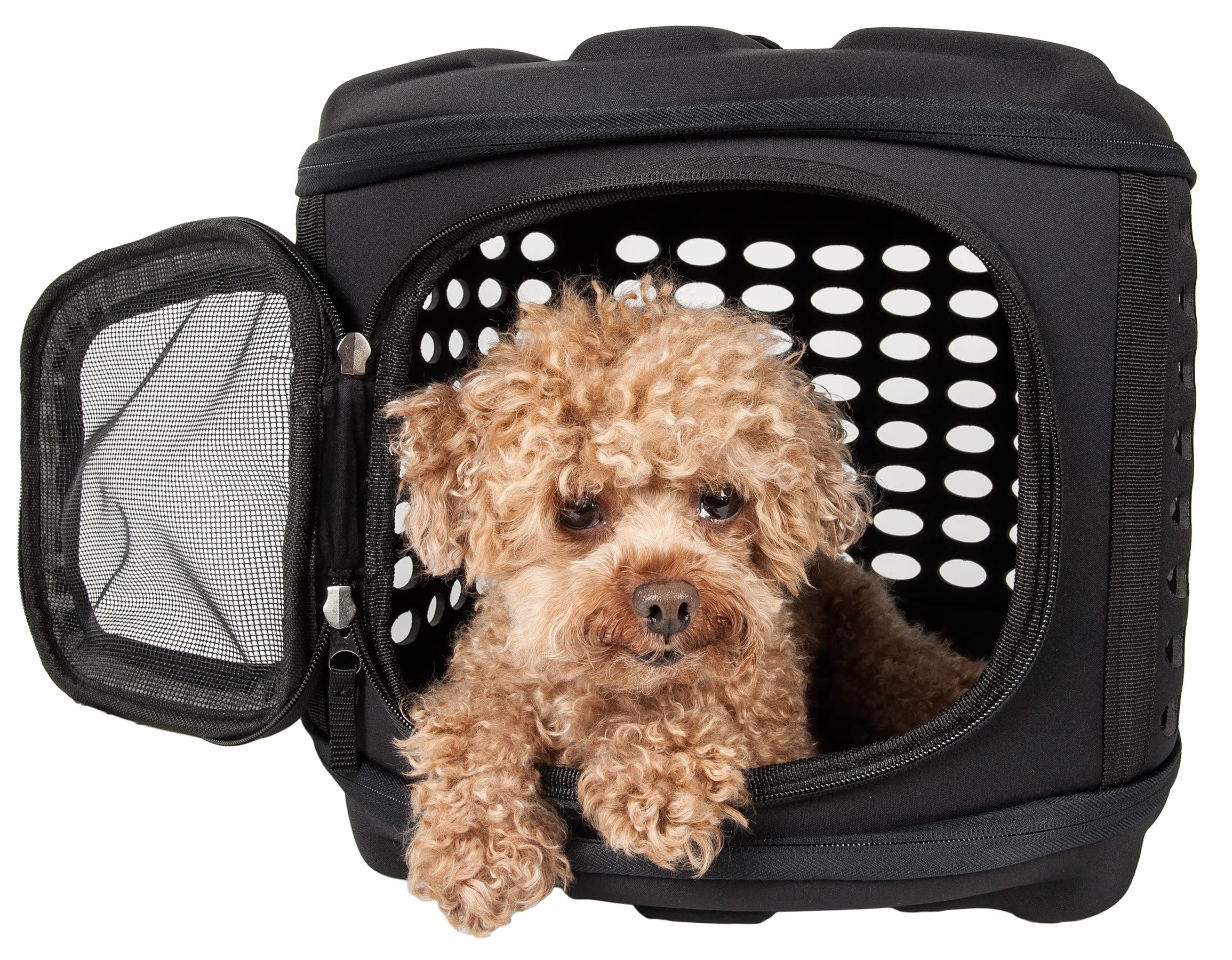 Pet Life Circular Shelled Travel Pet Carrier - Collapsible And Folding Airline Dog Carrier With Lightweight Military-Grade Durability With Included Shoulder Straps