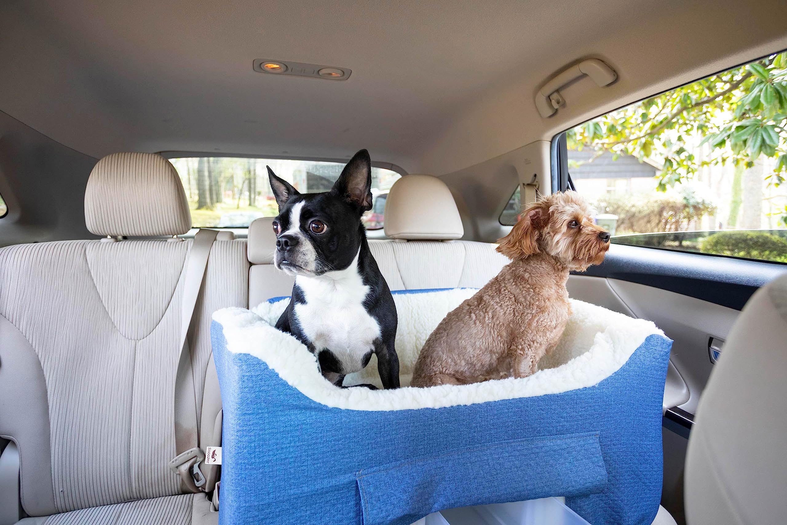 Snoozer Dog Car Seat with Storage Tray: Lookout II Dog Booster Car Seat Medium Sized Dog, Size: Large, Fabric: Denim Diamond, Pe