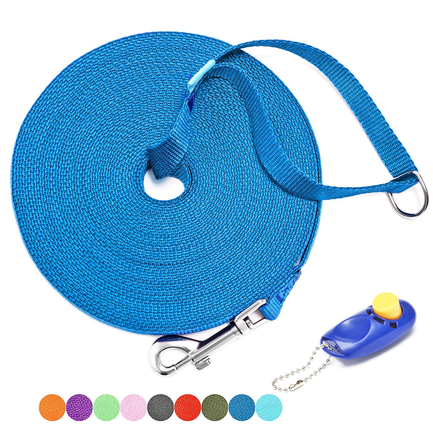 Baapet 15/20/30/50/100 Ft Long Dog Training Leash With Clickers For Small, Medium And Large Dogs Or Cats (100 Feet, Blue)
