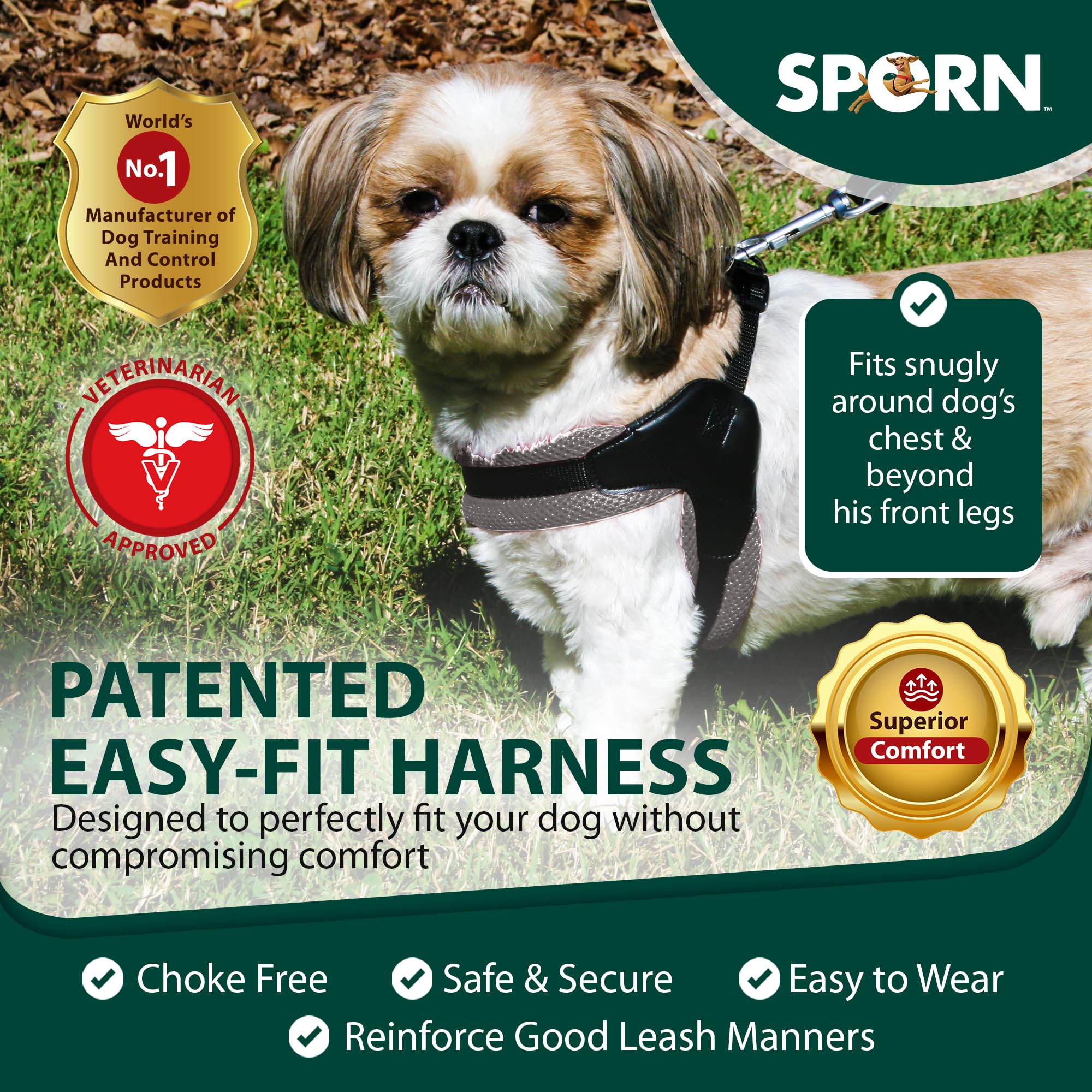 Sporn Easy-Fit Mesh Dog Harness Small Sized Dog, Gray Soft Fabric Nylon No Choke Dog Harness Small Size Dog, Breathable & Easy D