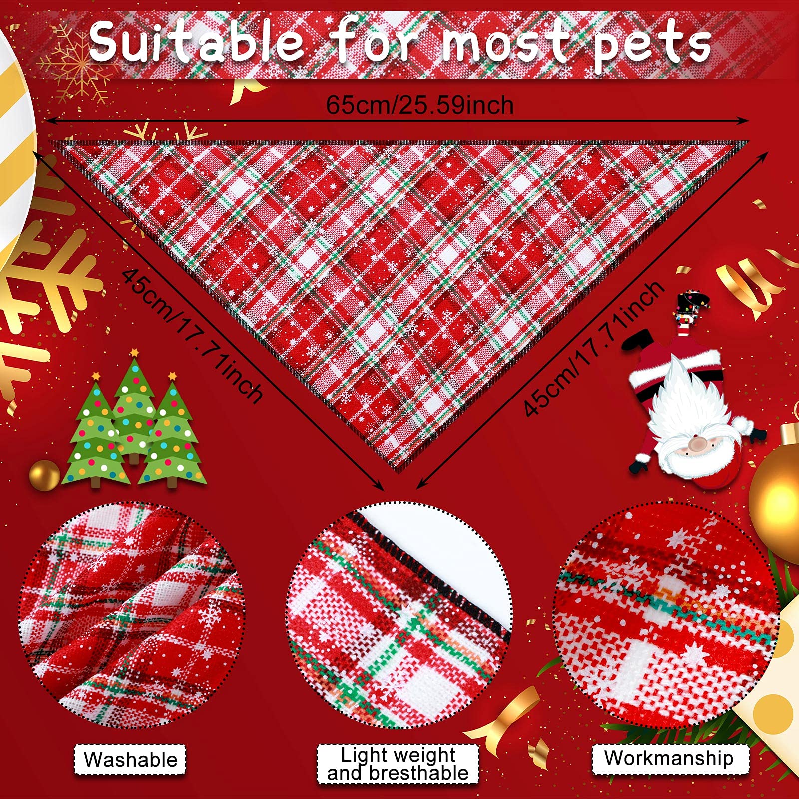 Weewooday 12 Pieces Christmas Dog Bandanas For Dogs Triangle Pet Kerchief Classic Plaid Triangle Bandana Bibs Snowflake For Small Medium Large Pets Cats