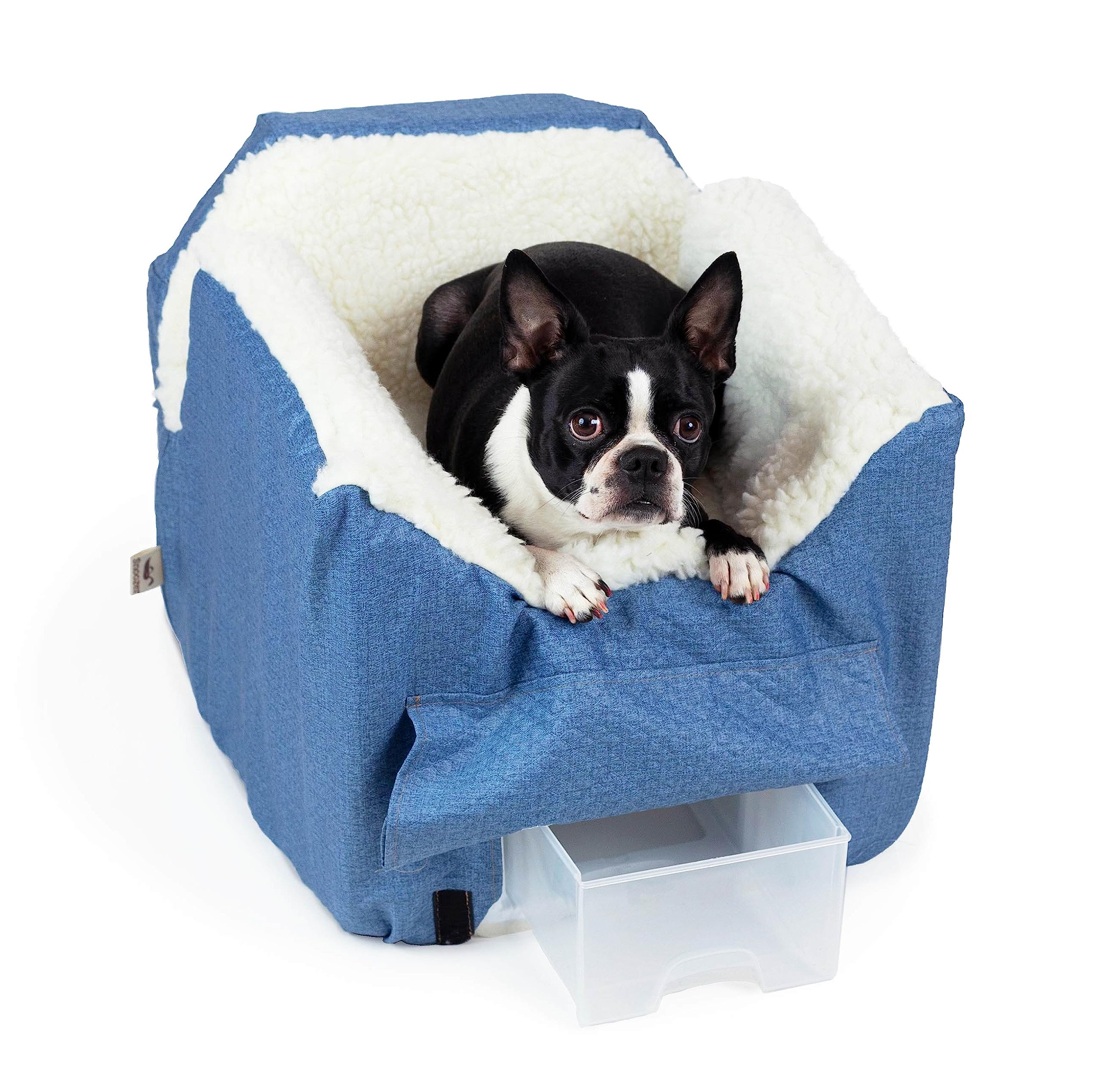 Snoozer Lookout II Dog Car Seat for Small Dogs 0-15 lbs, Denim Diamond Fabric, Removable Washable Cover