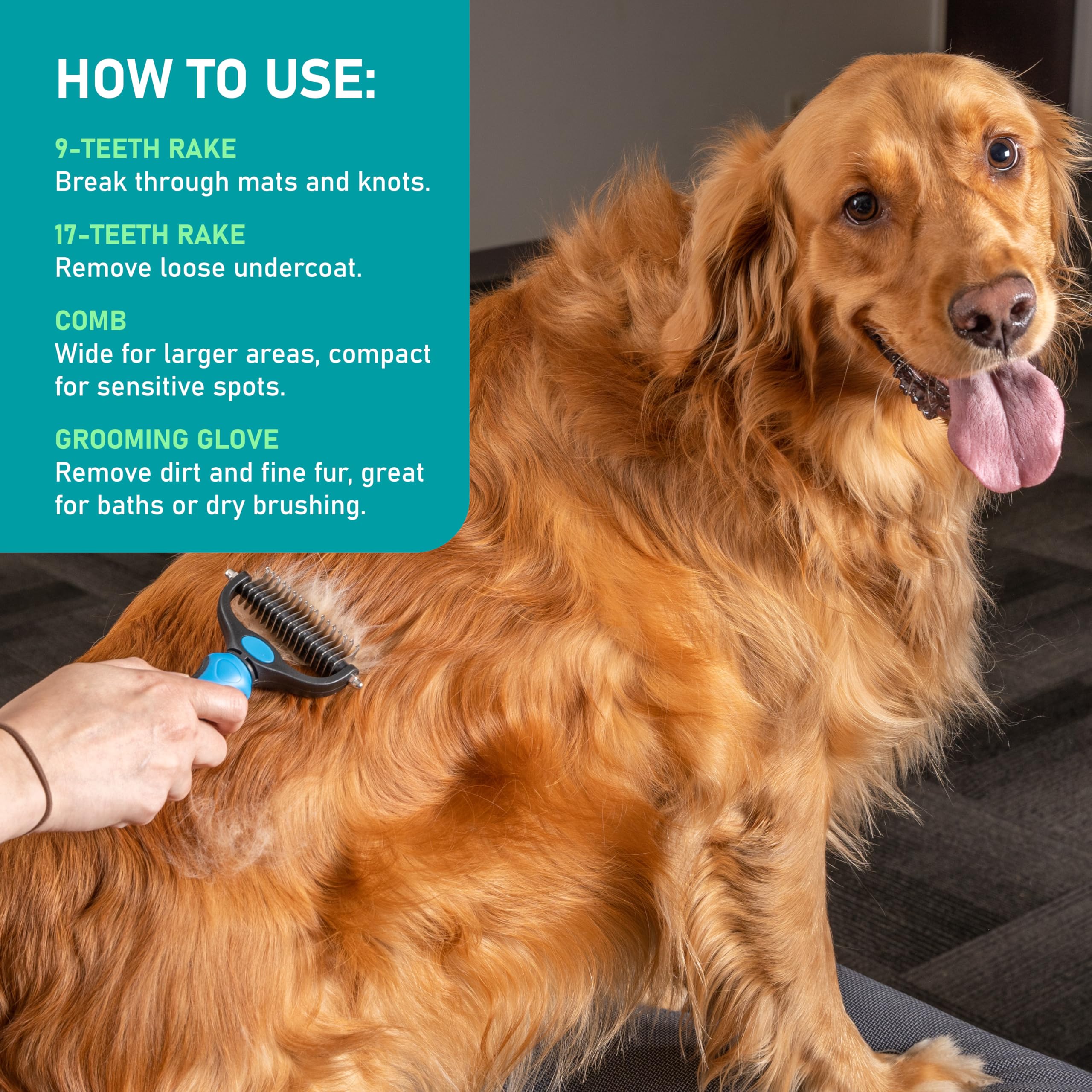 Maxpower Planet Pet Grooming Brush - Double Sided Shedding Rake, Large, Rubber, B1 - Rake, Gloves & Comb for Dogs and Cats