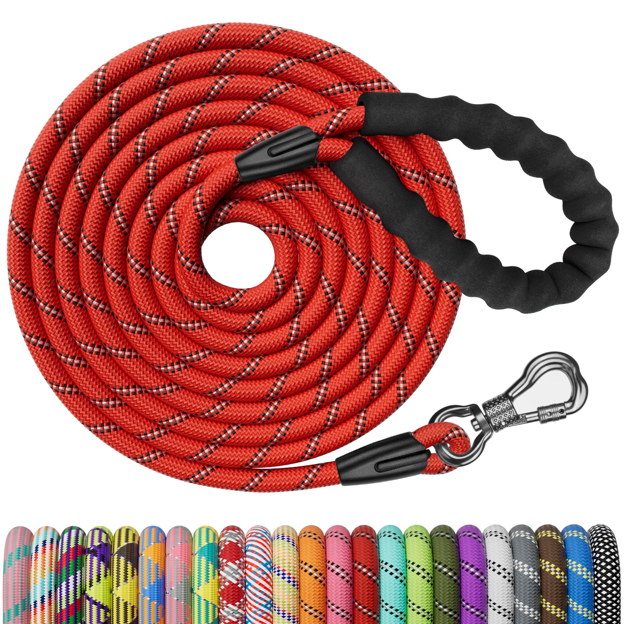 NTR Long Dog Leash, 20FT Reflective Dog Leash with Swivel Lockable Hook and Comfortable Padded Handle, Puppy Leash for Walking, 