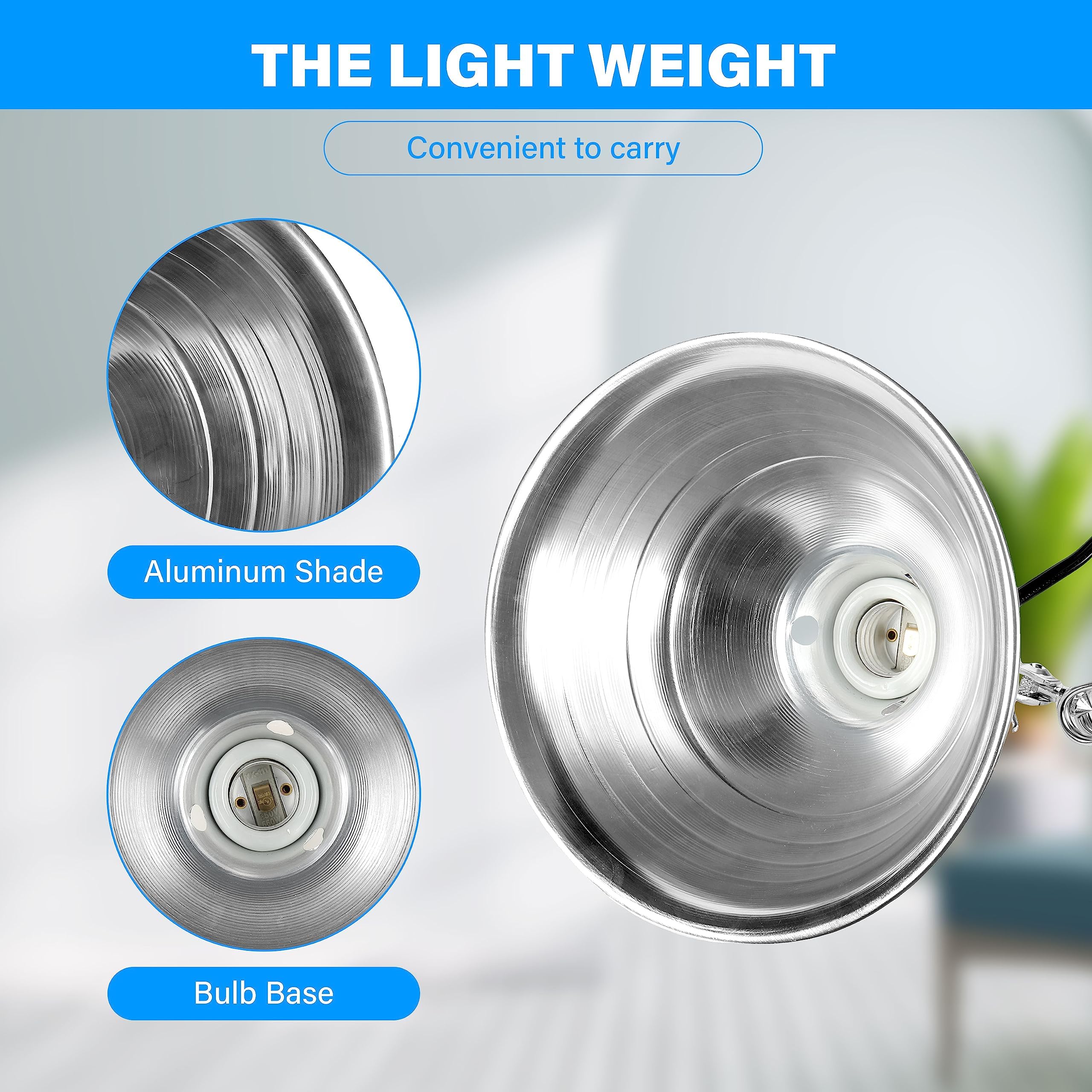 Simple Deluxe 100W Ceramic Reptile Heat Lamp Bulb & 150W Clamp Light with 8.5 Aluminum Reflector Combo for Amphibian Pets, Silve