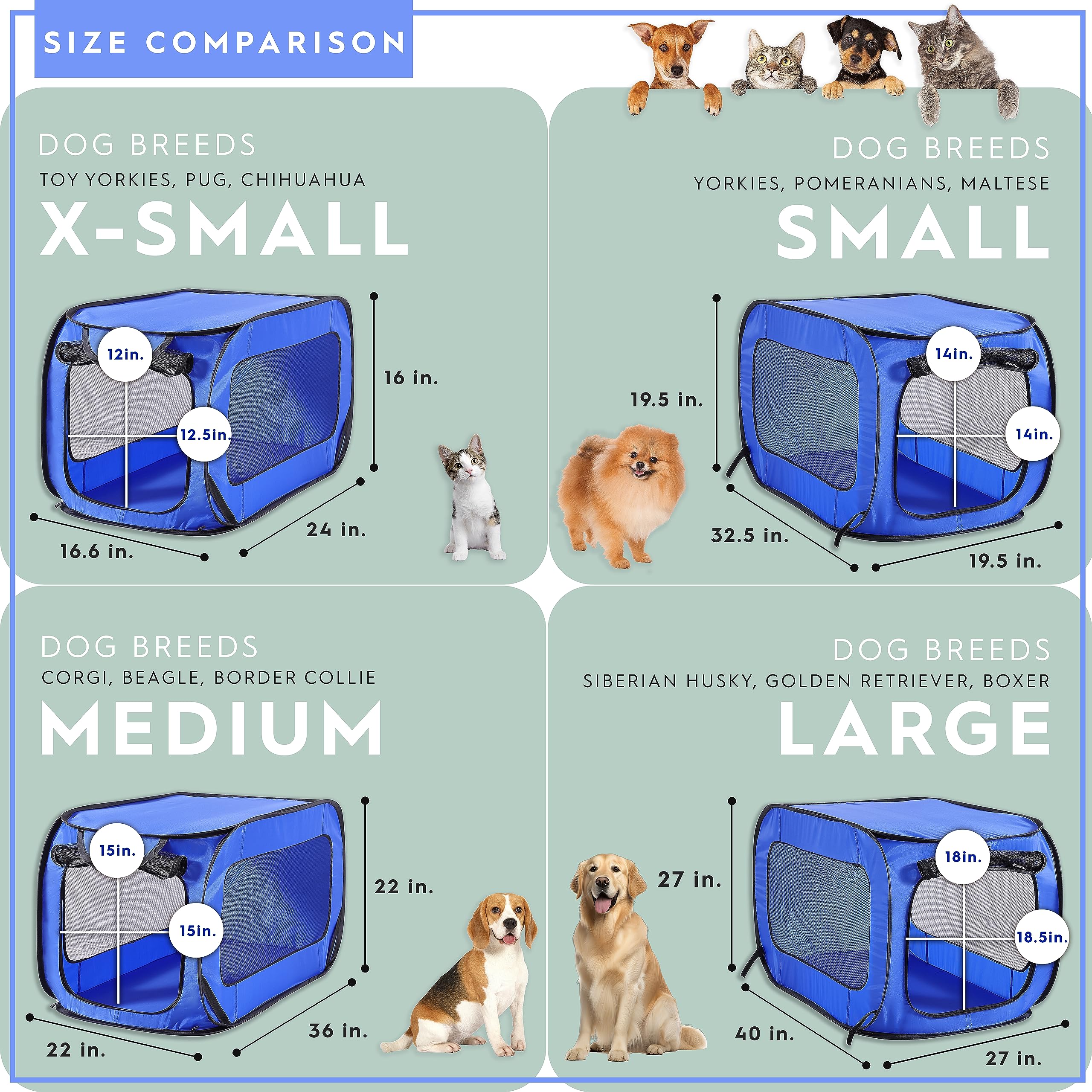 Beatrice Home Fashions Portable, Collapsible, Pop Up Kennel Travel Cat And Dog Crate, 36'' L X 22'' W X 22'' H, Gray