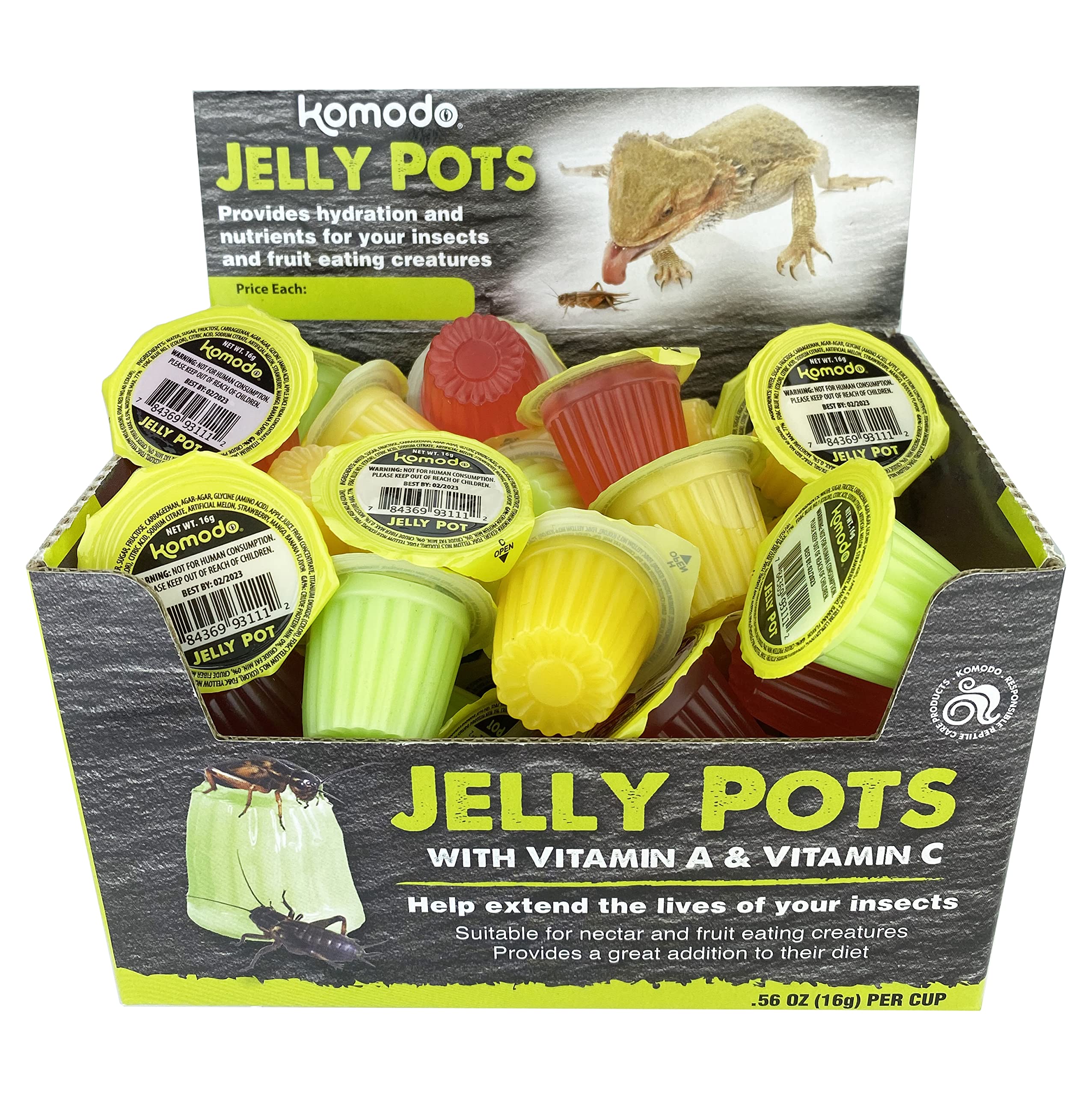 Komodo Jelly Pots Mixed Fruit Flavor Insect Food | Individually Portioned | Provides Nutrition & Hydration for Fruit-Eating Rept