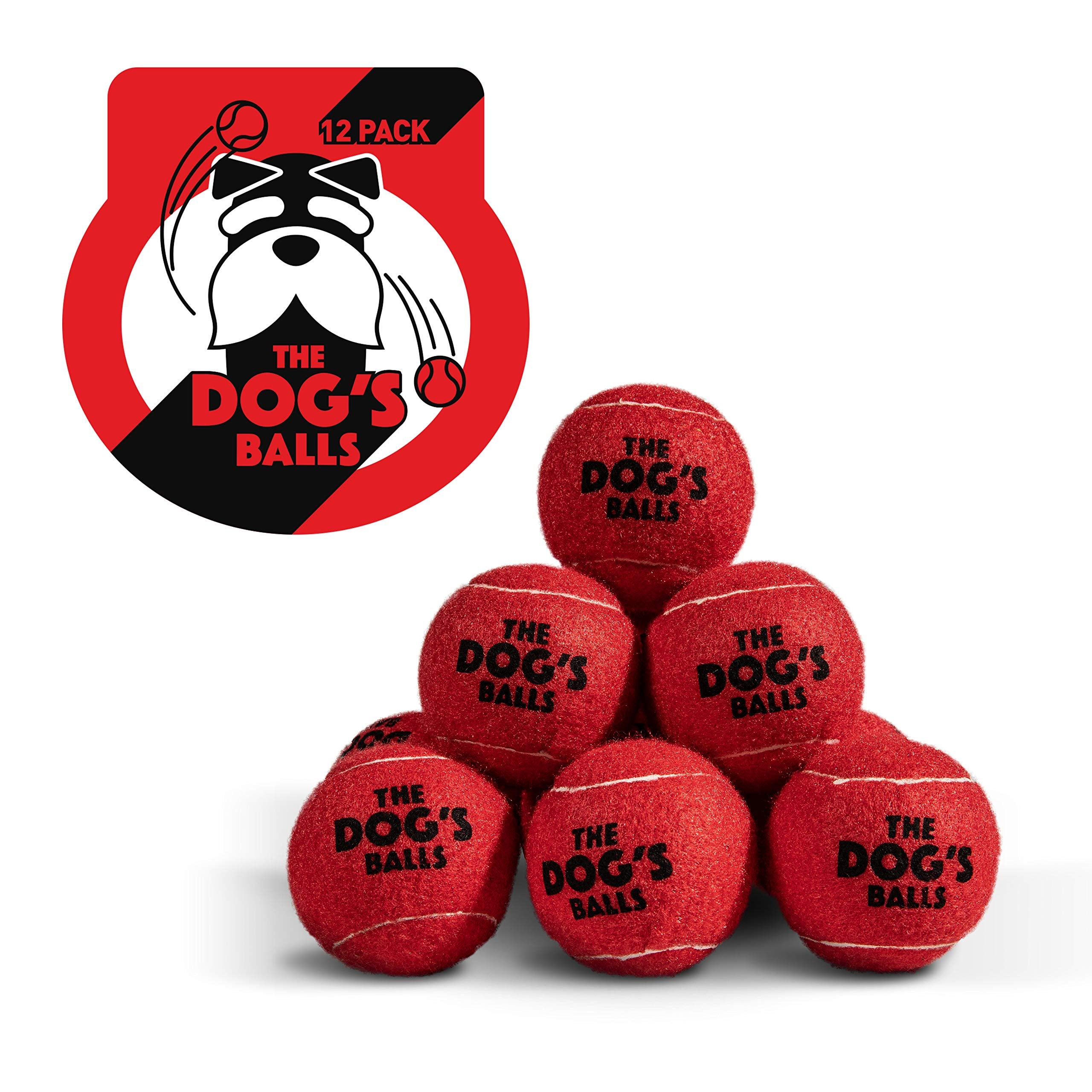 The Dog's Balls, Dog Tennis Balls, 12-Pack Red, 2.5 Inches Diameter Dog Toy, Strong Dog & Puppy Ball for Training, Play, Exercis