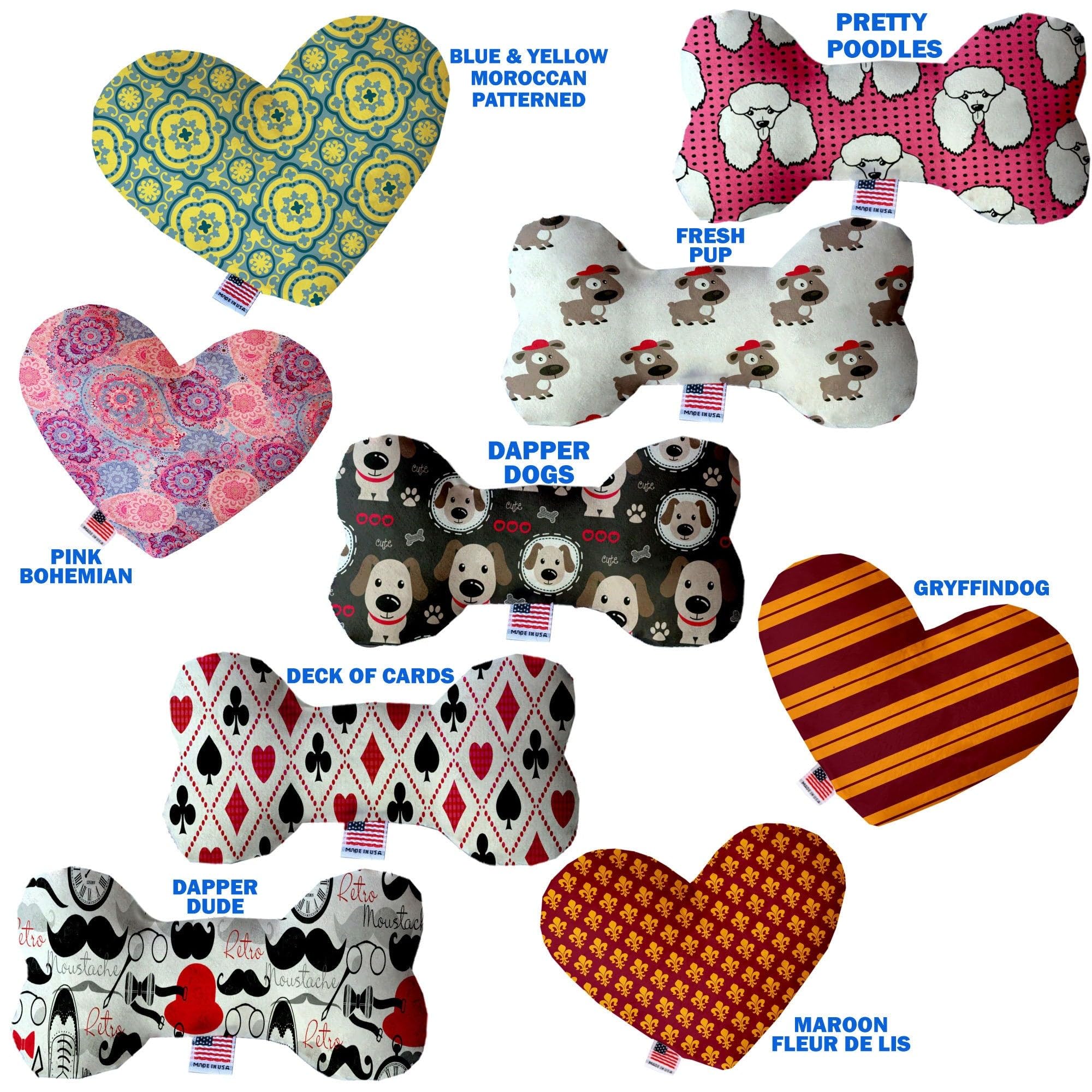 Pet and Dog Plush Heart or Bone Toy, "Dapper Dogs Group" (Available in different sizes, and 9 different pattern options!) GryffinDog 8" Plush Heart
