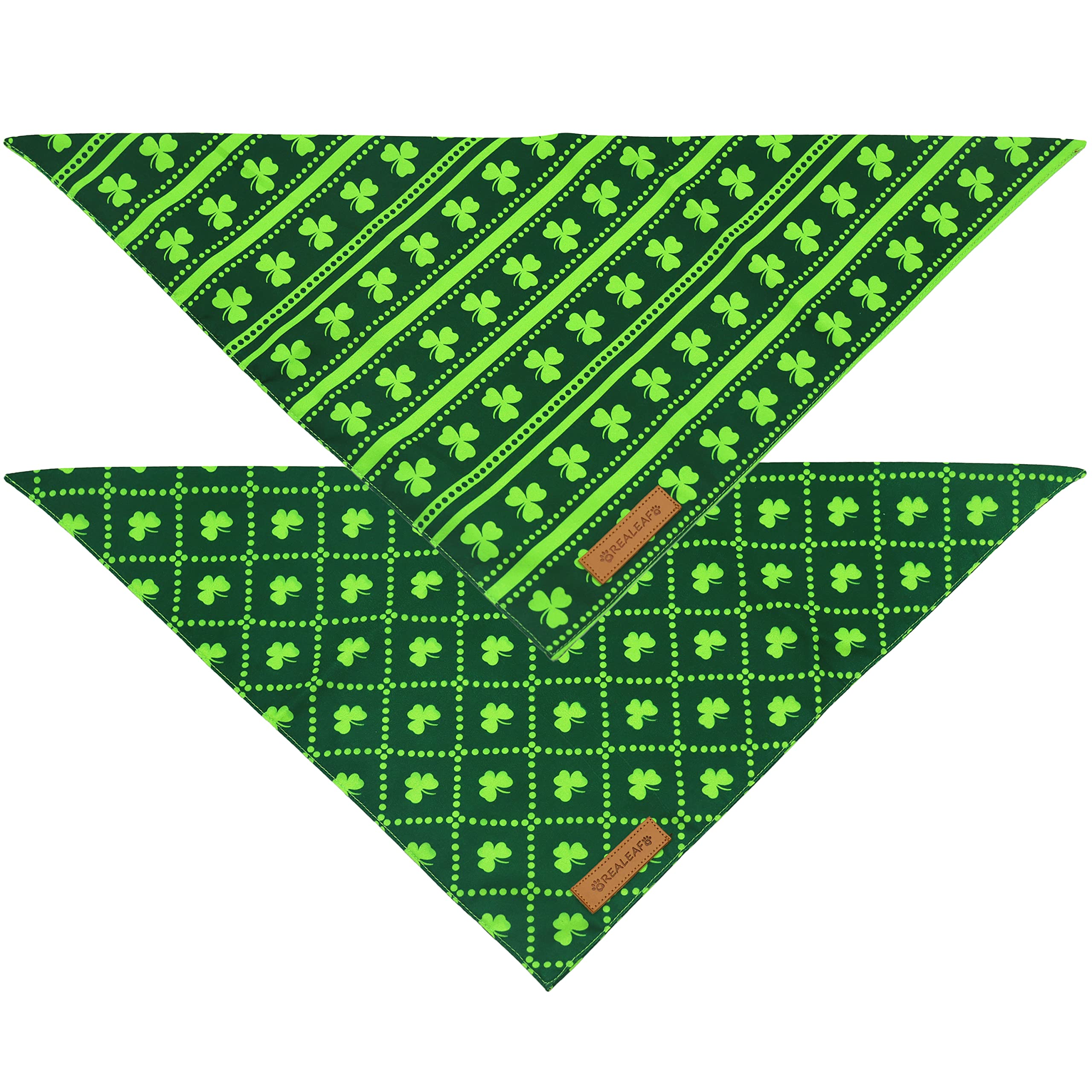 Realeaf St. Patrick's Day Dog Bandanas, Reversible X-Large Green Shamrock Scarf for Large Dogs, Premium Cotton Fabric