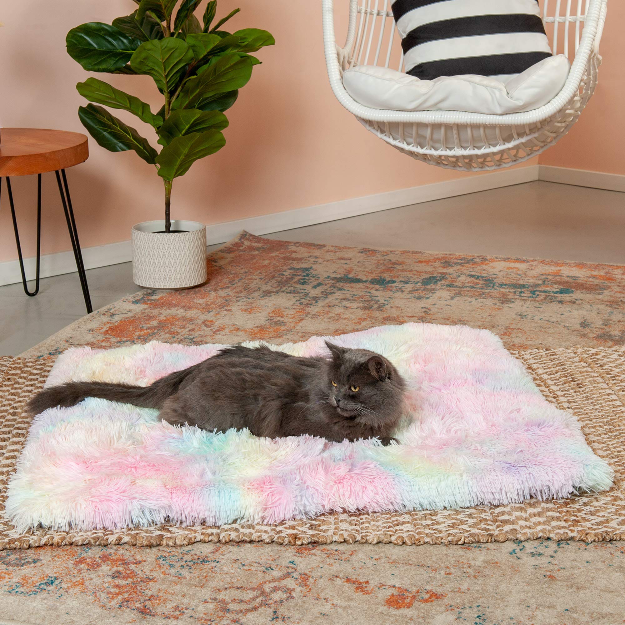 Furhaven Large Cat Bed - Self-Warming Faux Fur & Suede Cuddler, Washable, Rainbow, Model 96455080
