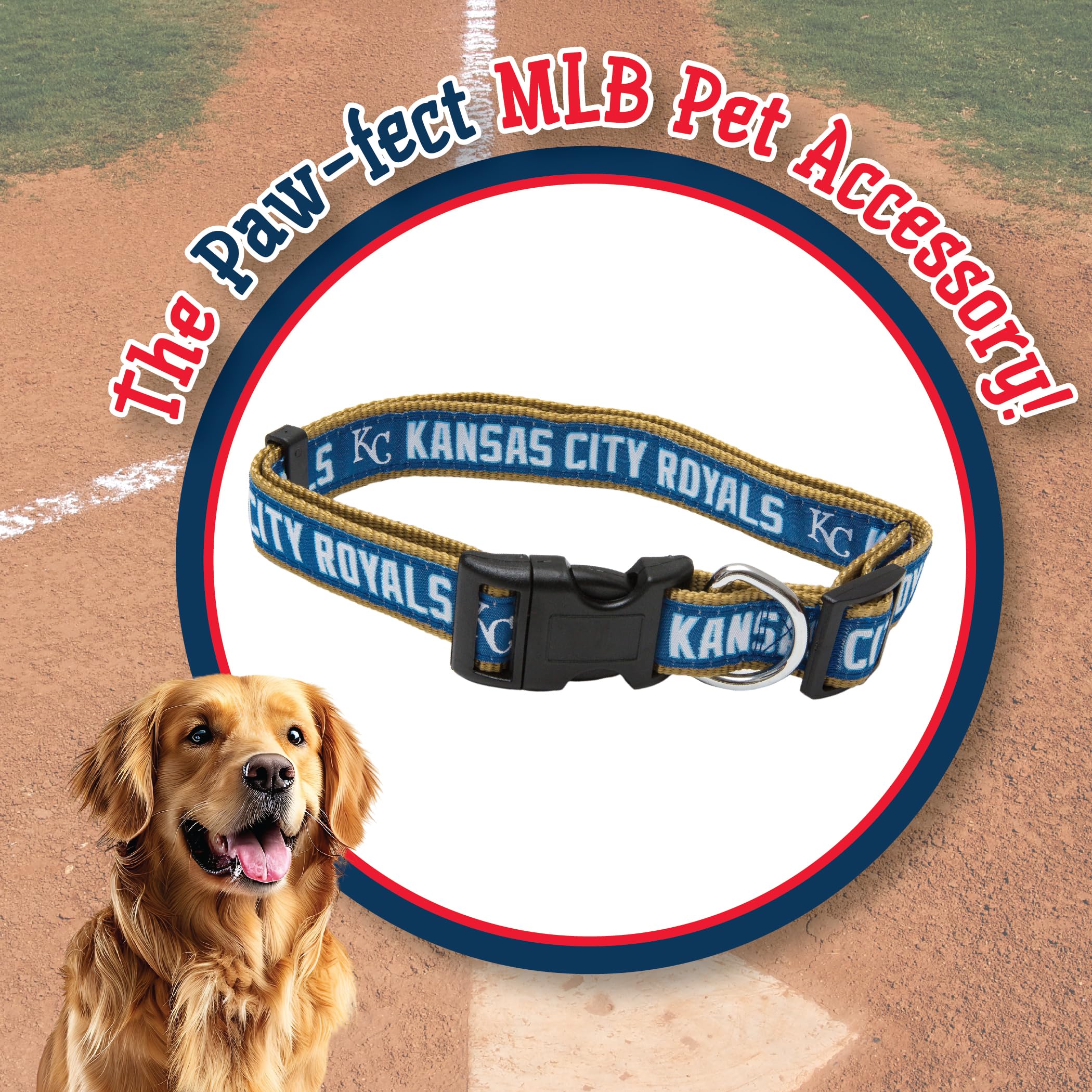 MLB Kansas City Royals Licensed PET COLLAR- Heavy-Duty, Strong, and Durable Dog Collar. Available in 29 Baseball Teams and 4 Siz