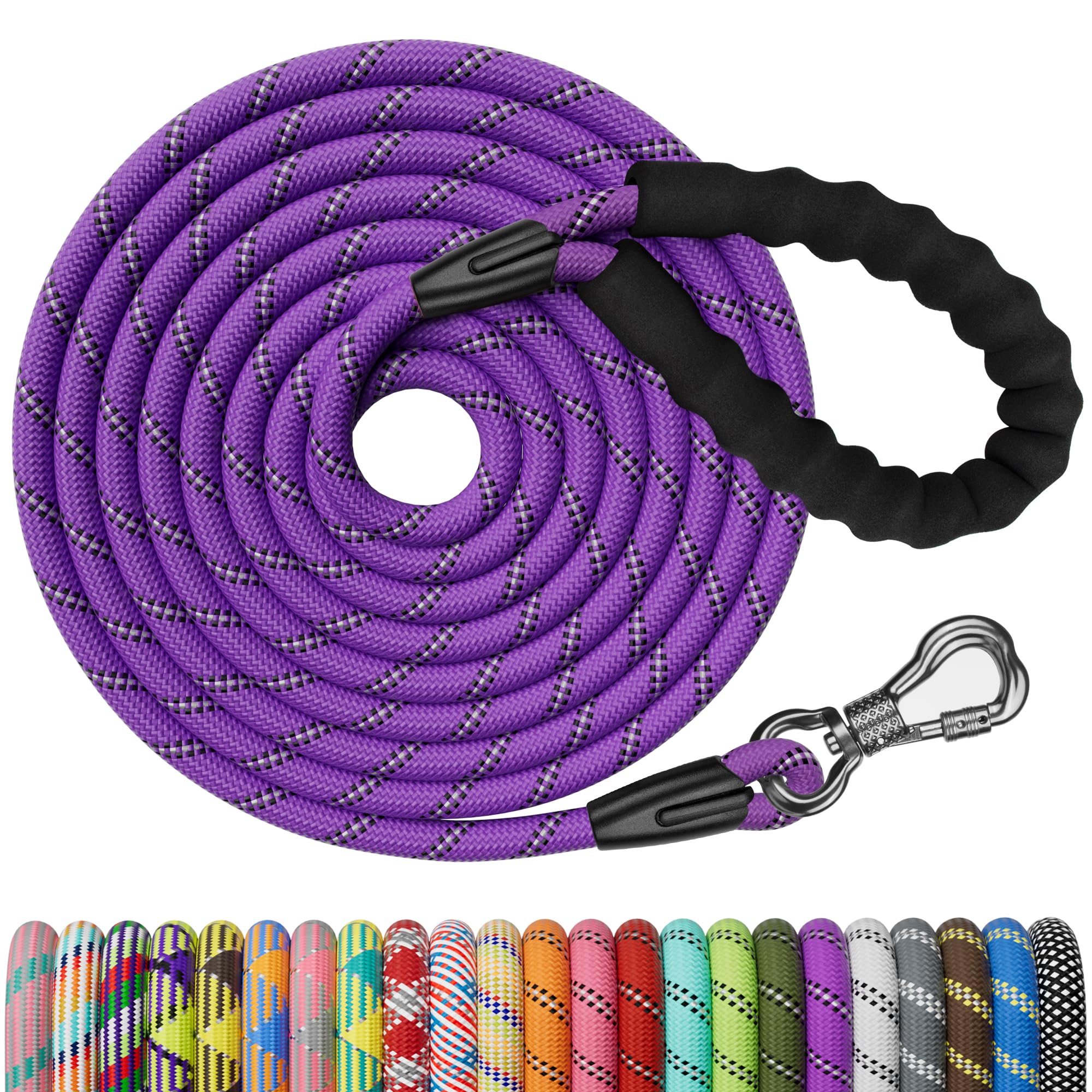 Ntr Dog Long Leash, 150Ft Extra Long Leash For Large Breed Dog With Swivel Lockable Hook, Purple Heavy Duty Dog Lead Line For Walking, Hunting, Camping, Backyard For Small Medium Large Dog