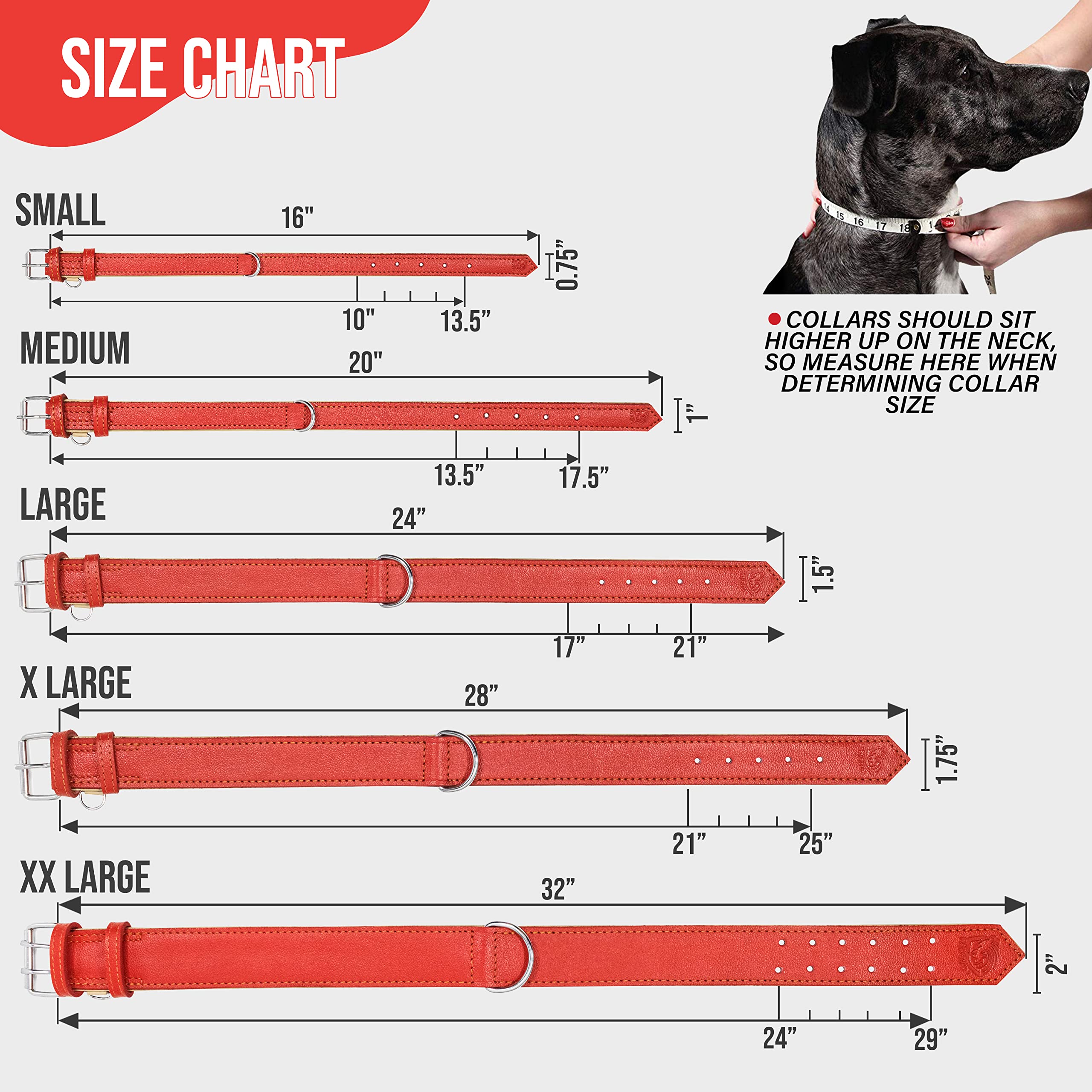 Riparo Red Leather Dog Collar - Heavy Duty Wide Dog Collar For Small, Medium, Large And Extra Large Dogs With Dog Tag Holder (Xl