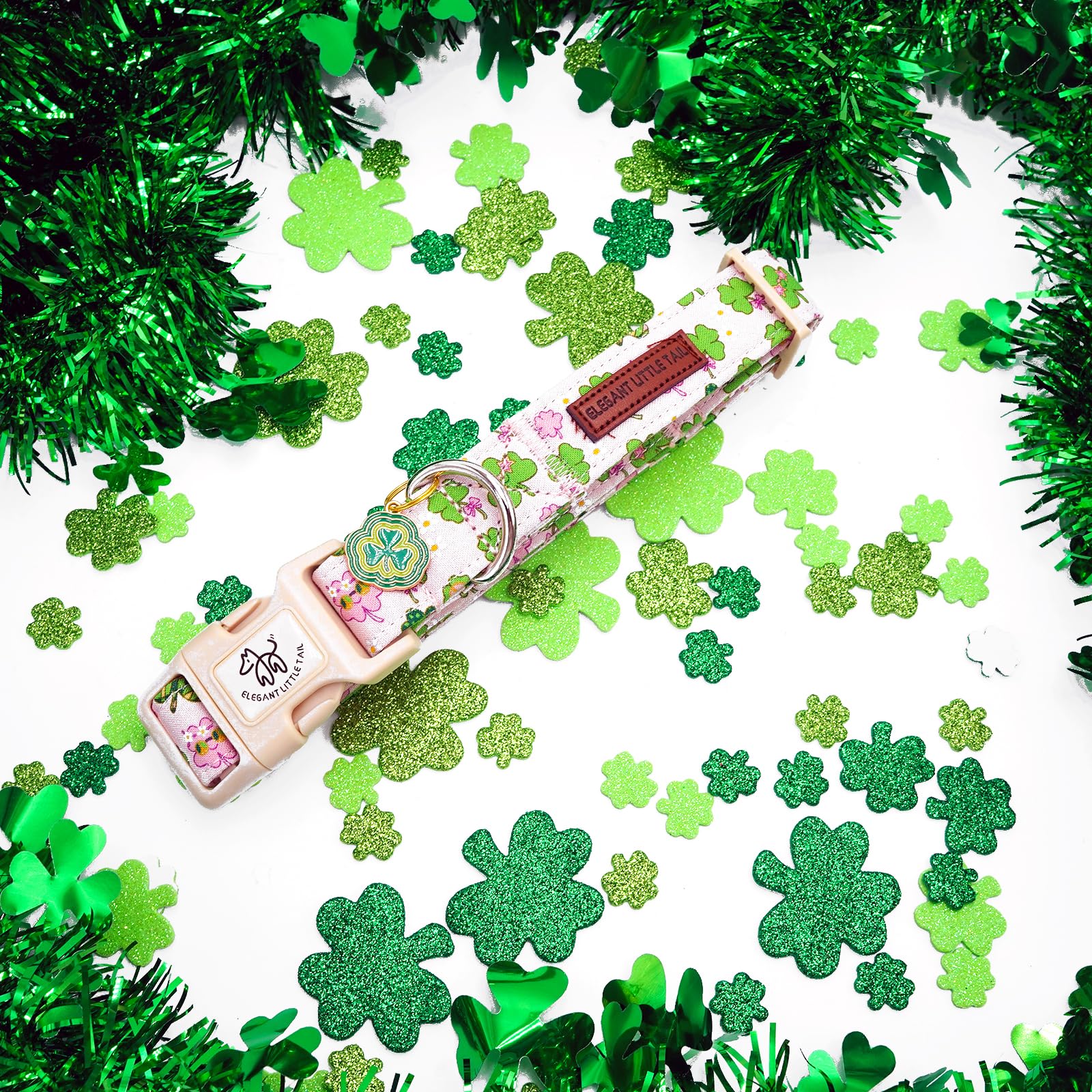 Elegant Little Tail St Patrick'S Dog Collar-Cute Colver Cotton Shamrock Pet Collar Trefoil Pink Holiday Adjustable Cotton Pet Co